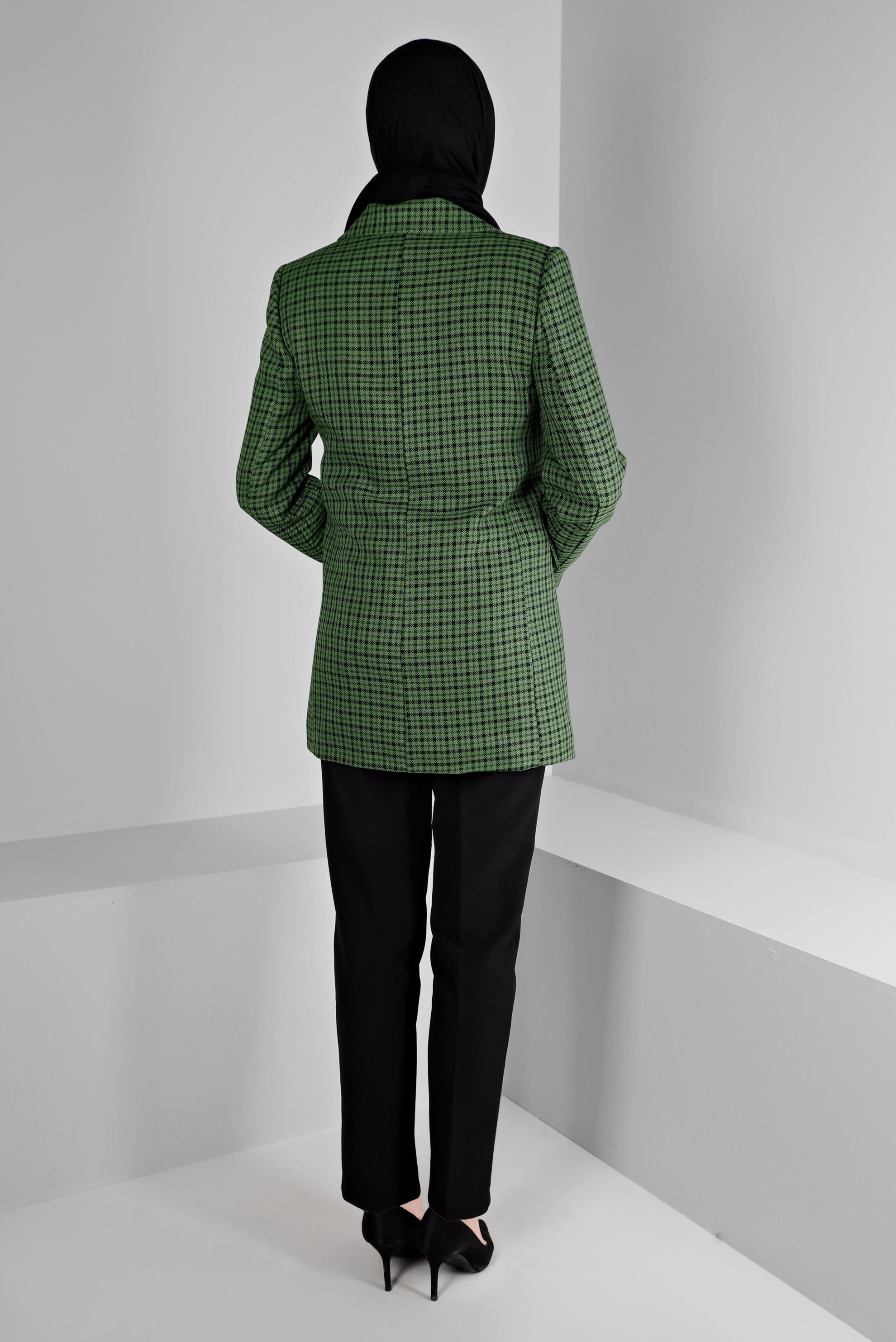 Tesettür giyim YEŞİL EKOSE DESENLİ KLASİK CEKET 43272 