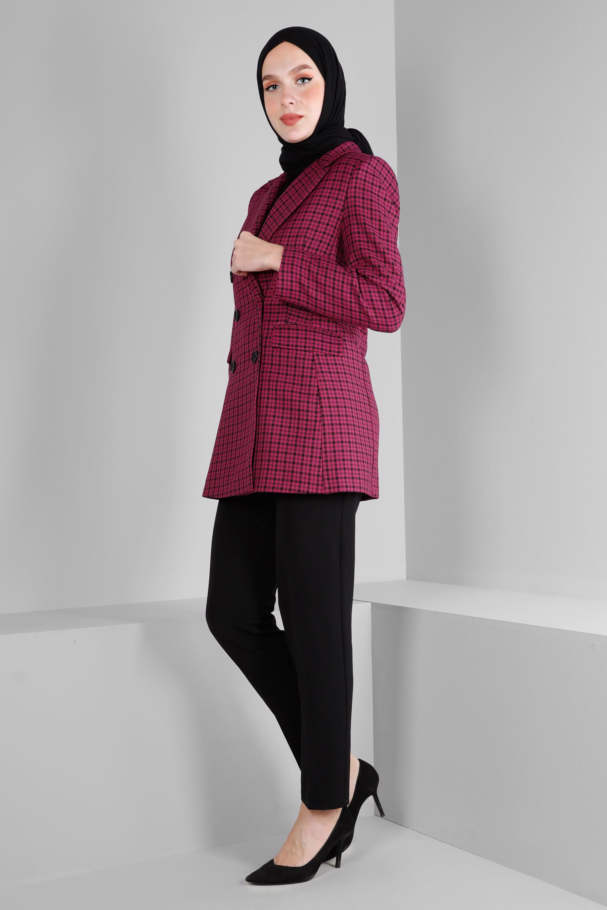 Hijab clothing FUCHSIA PLAID PATTERN CLASSIC JACKET 43272 