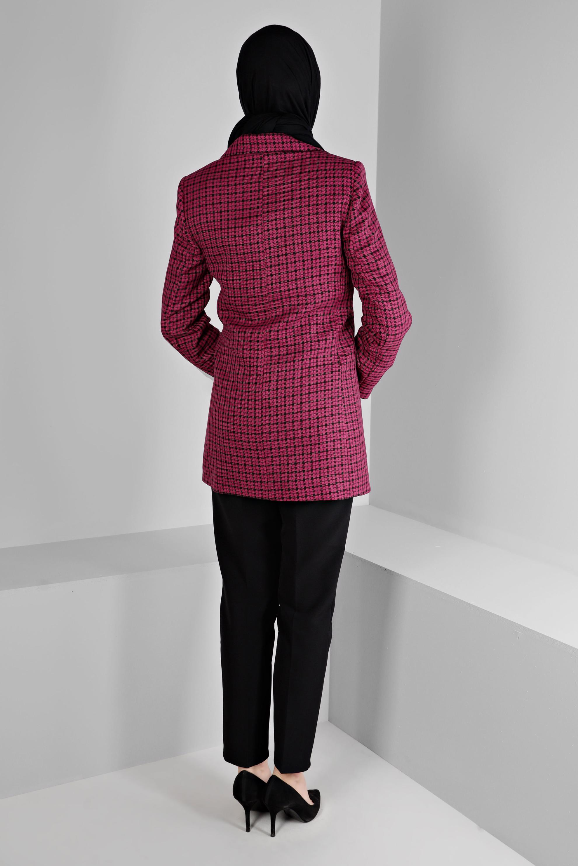 Hijab clothing FUCHSIA PLAID PATTERN CLASSIC JACKET 43272 