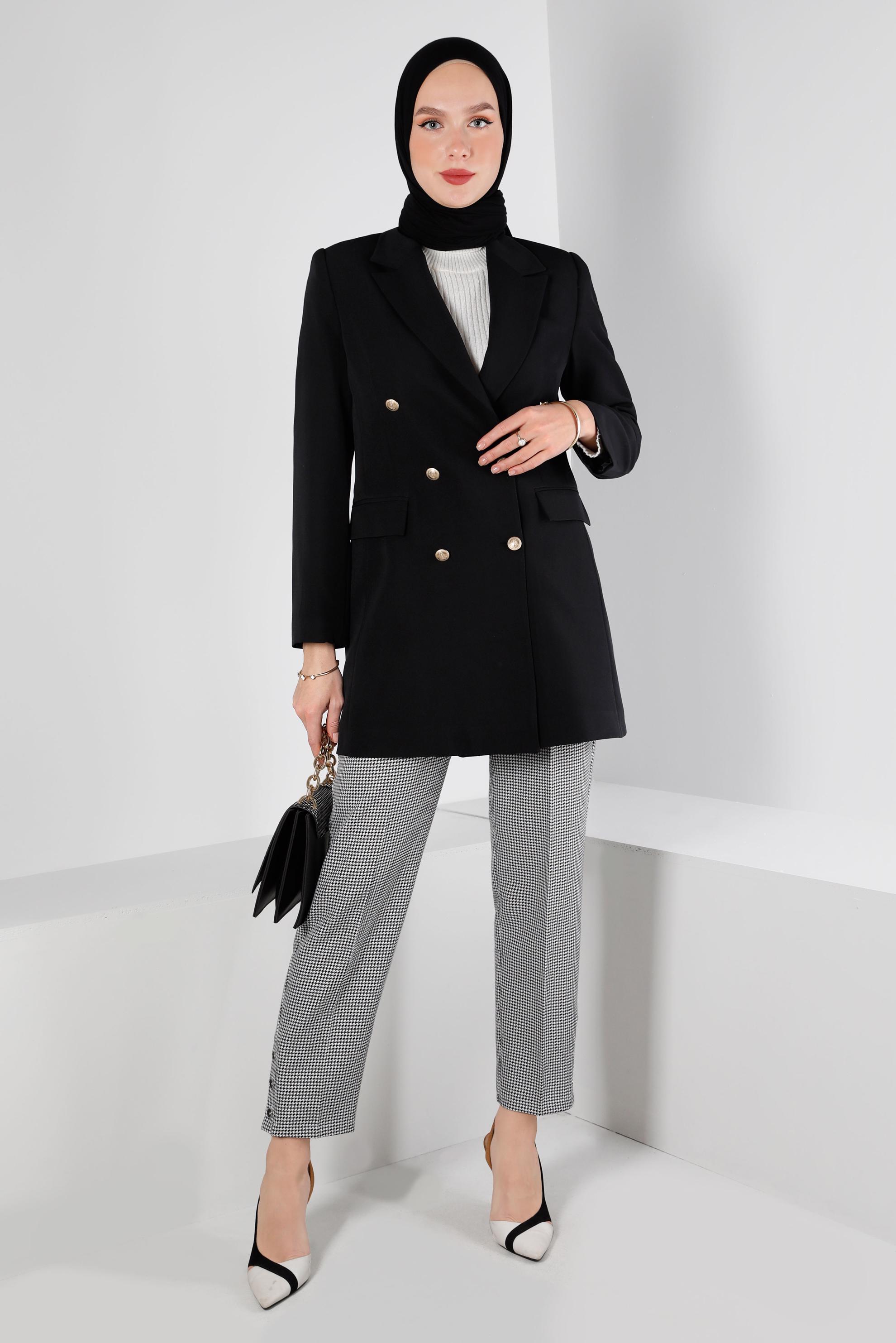 Hijab clothing BLACK DOUBLE BREASTED BUTTONED JACKET 43282