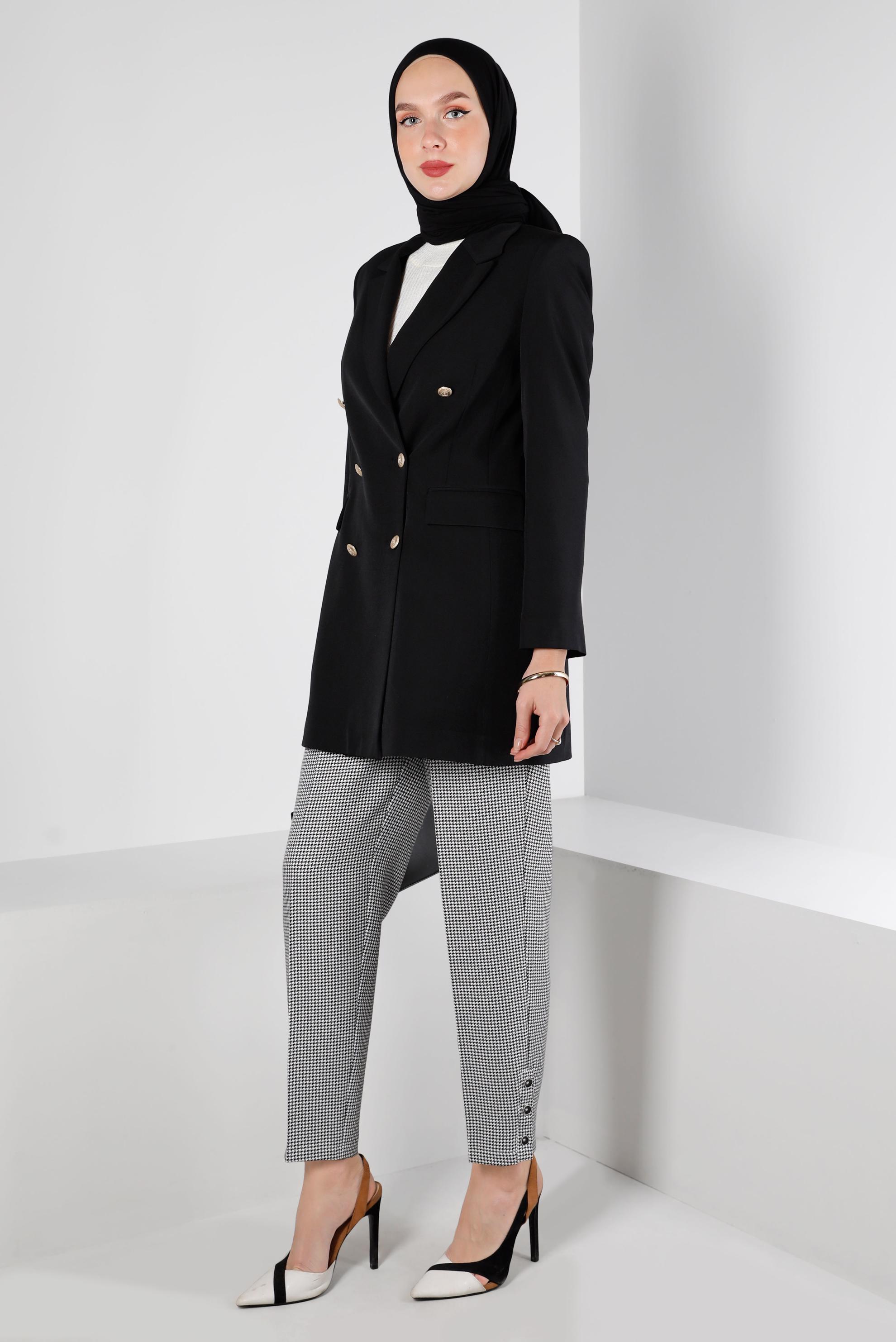 Hijab clothing BLACK DOUBLE BREASTED BUTTONED JACKET 43282