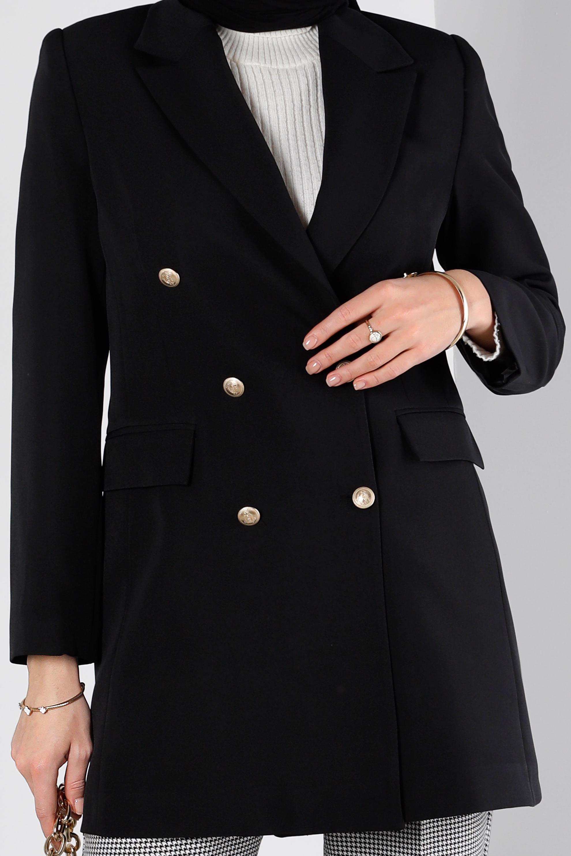 Hijab clothing BLACK DOUBLE BREASTED BUTTONED JACKET 43282