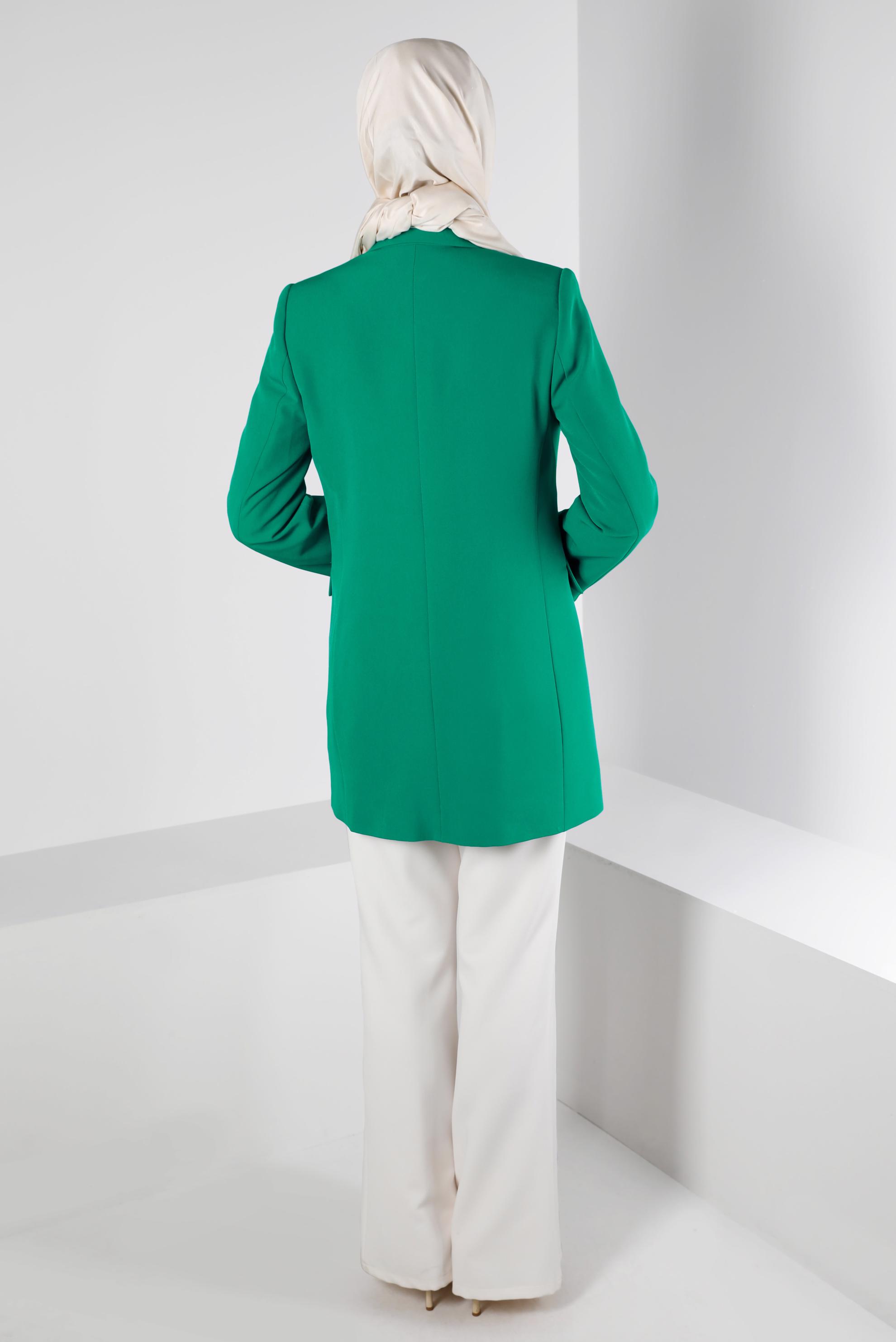 Tesettür giyim YEŞİL KRUVAZE YAKA DÜĞMELİ CEKET 43282