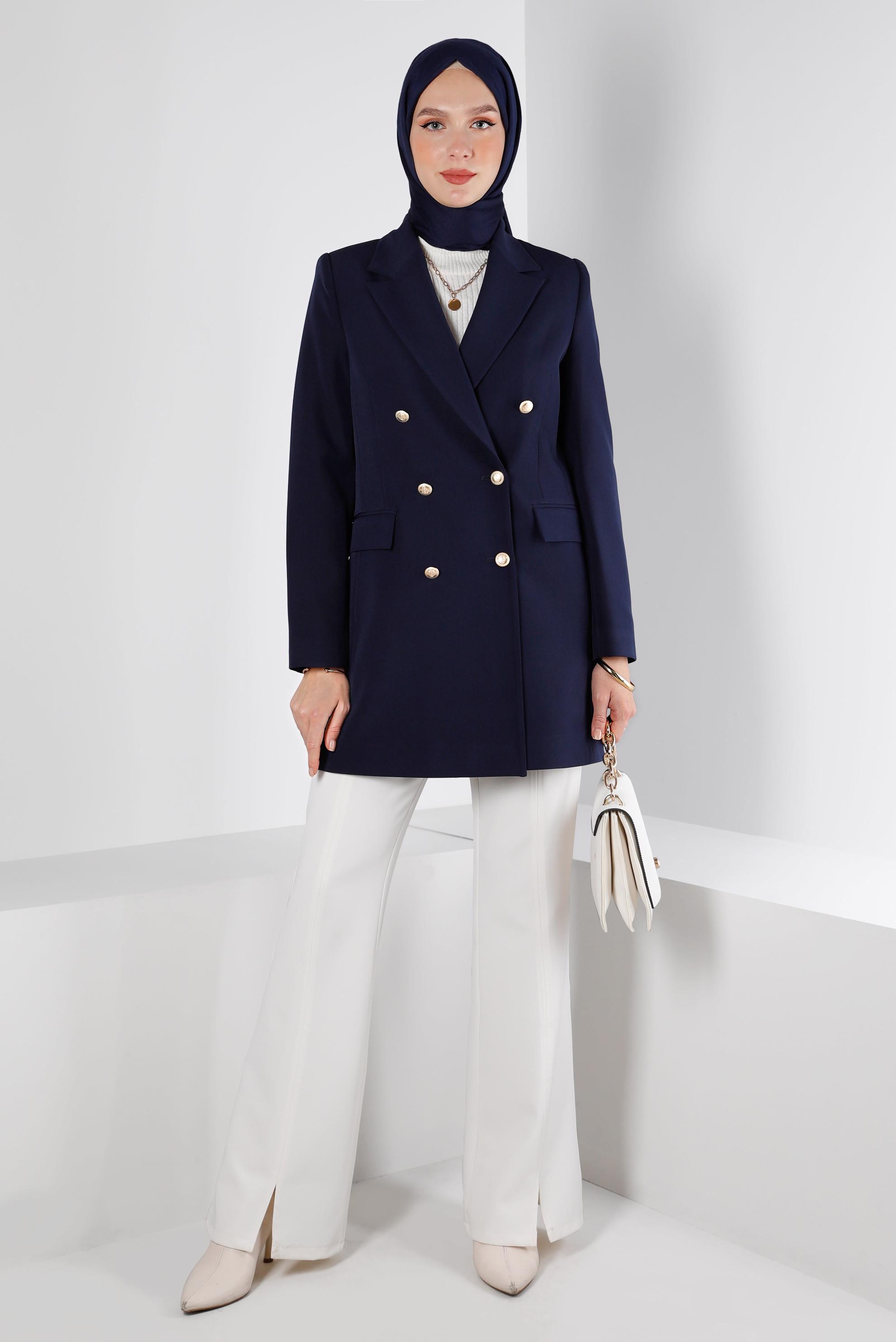 Vêtements hijab BLEU MARINE VESTE À DOUBLE BOUTONNAGE 43282