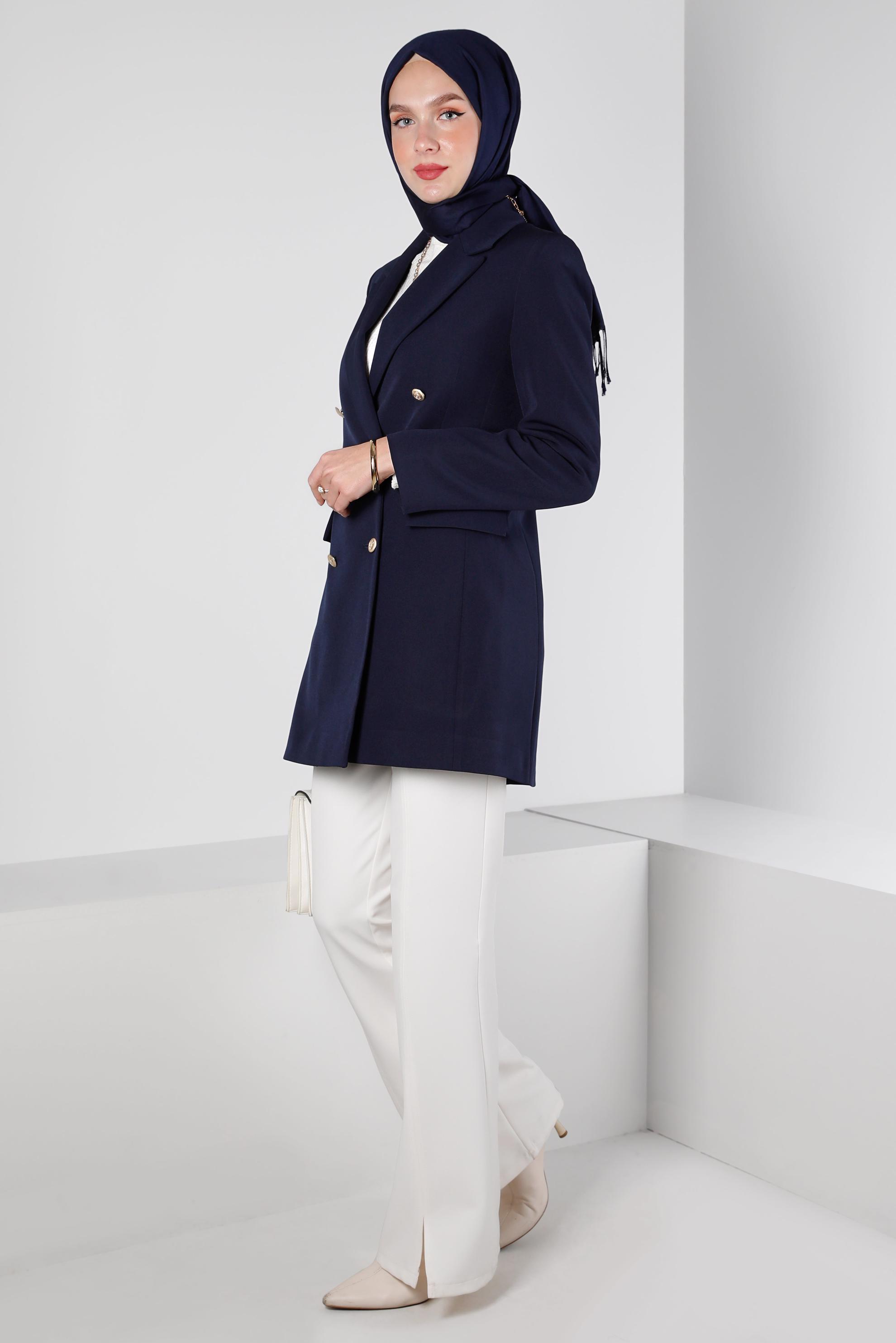 Vêtements hijab BLEU MARINE VESTE À DOUBLE BOUTONNAGE 43282