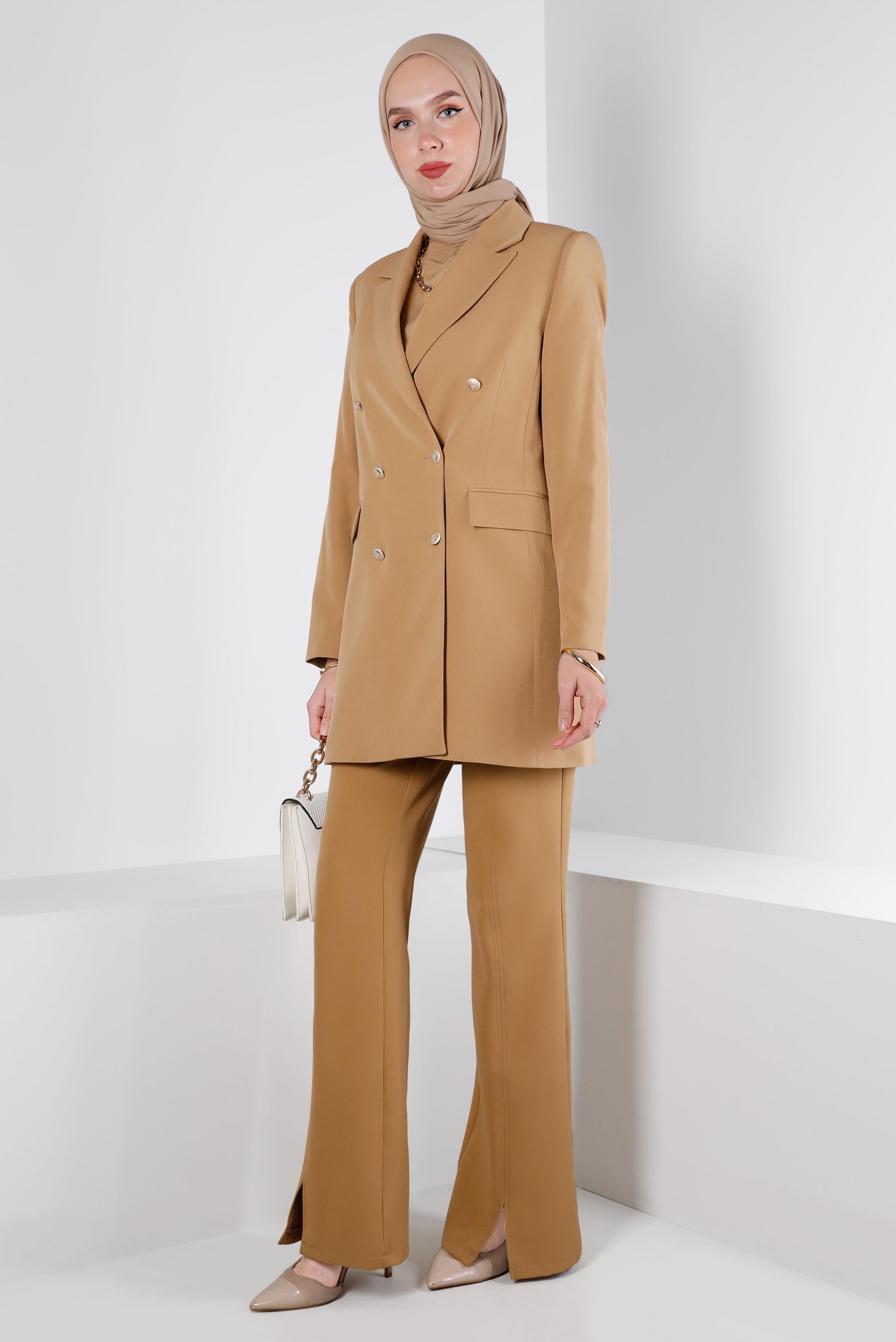 Hijab clothing BROWN DOUBLE BREASTED BUTTONED JACKET 43282