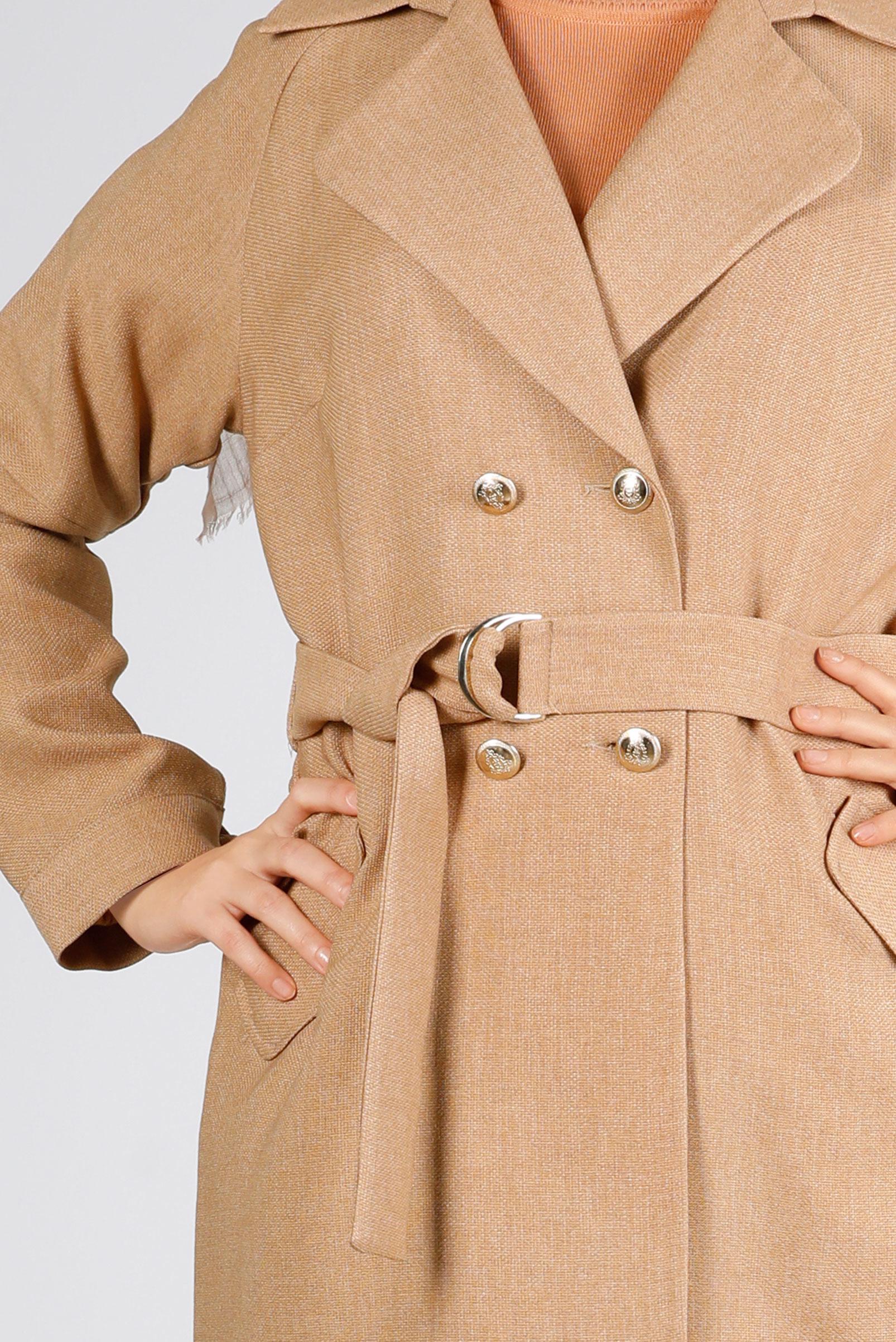 Tesettür giyim KAHVE KUŞAKLI DÜĞMELİ CEKET 43362 