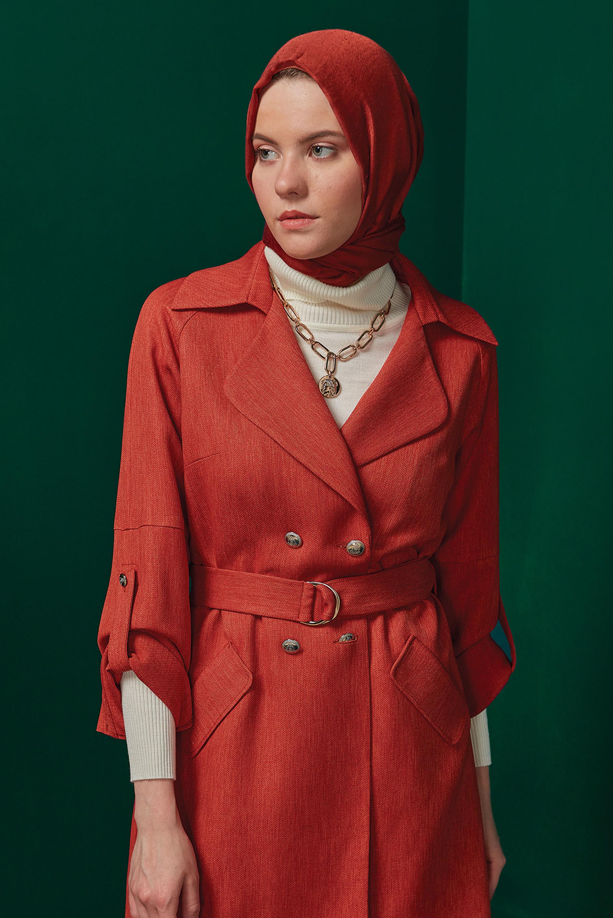Vêtements hijab ORANGE VESTE BOUTONNÉE AVEC CEINTURE 43362