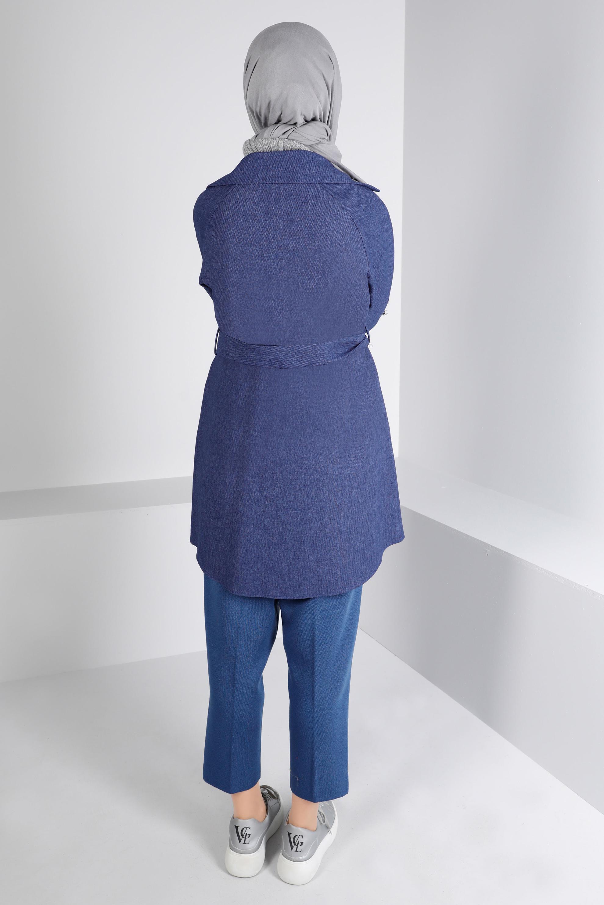 Tesettür giyim LACİVERT KUŞAKLI DÜĞMELİ CEKET 43362 