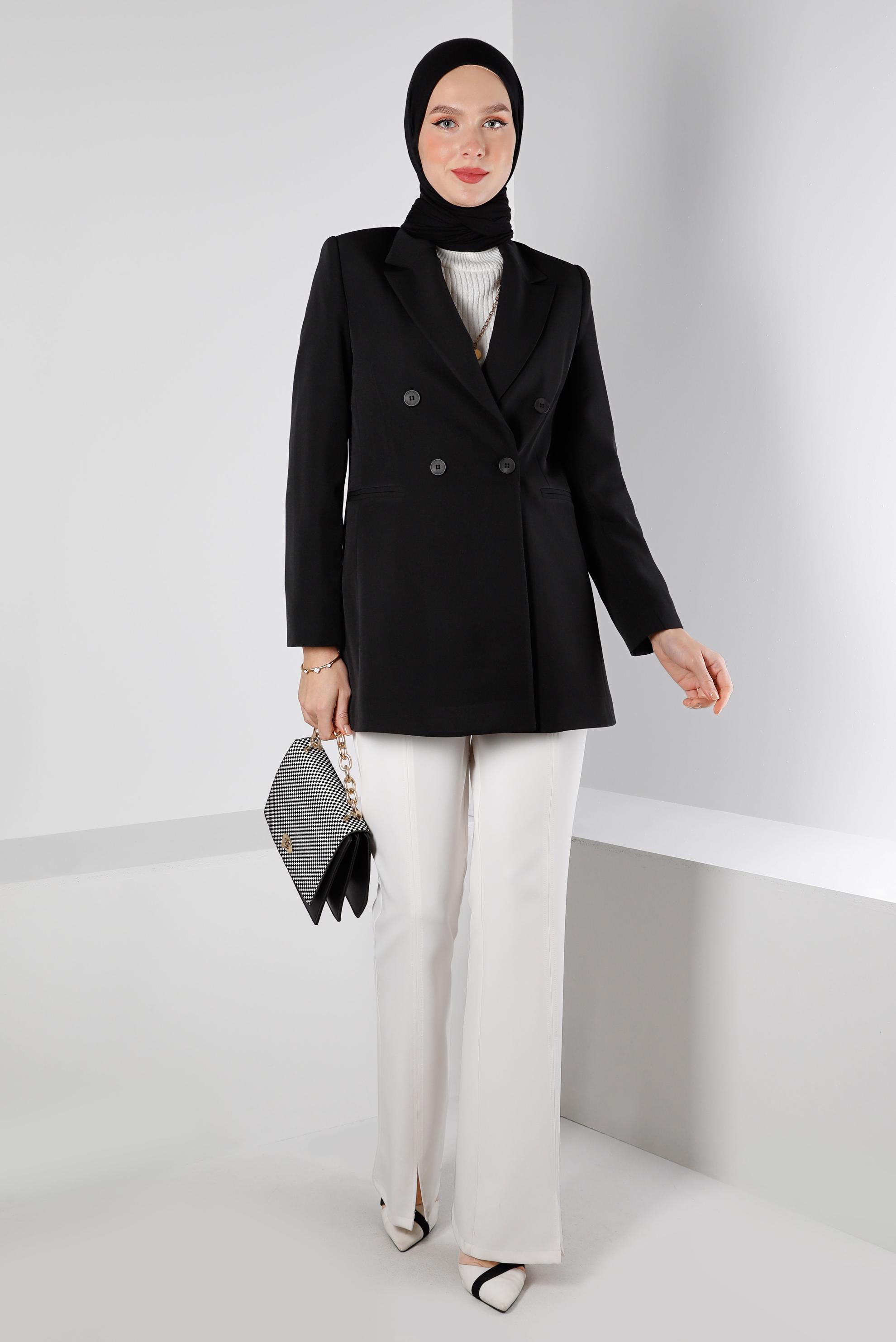 Tesettür giyim SİYAH DÜĞMELİ KLASİK CEKET 43386 