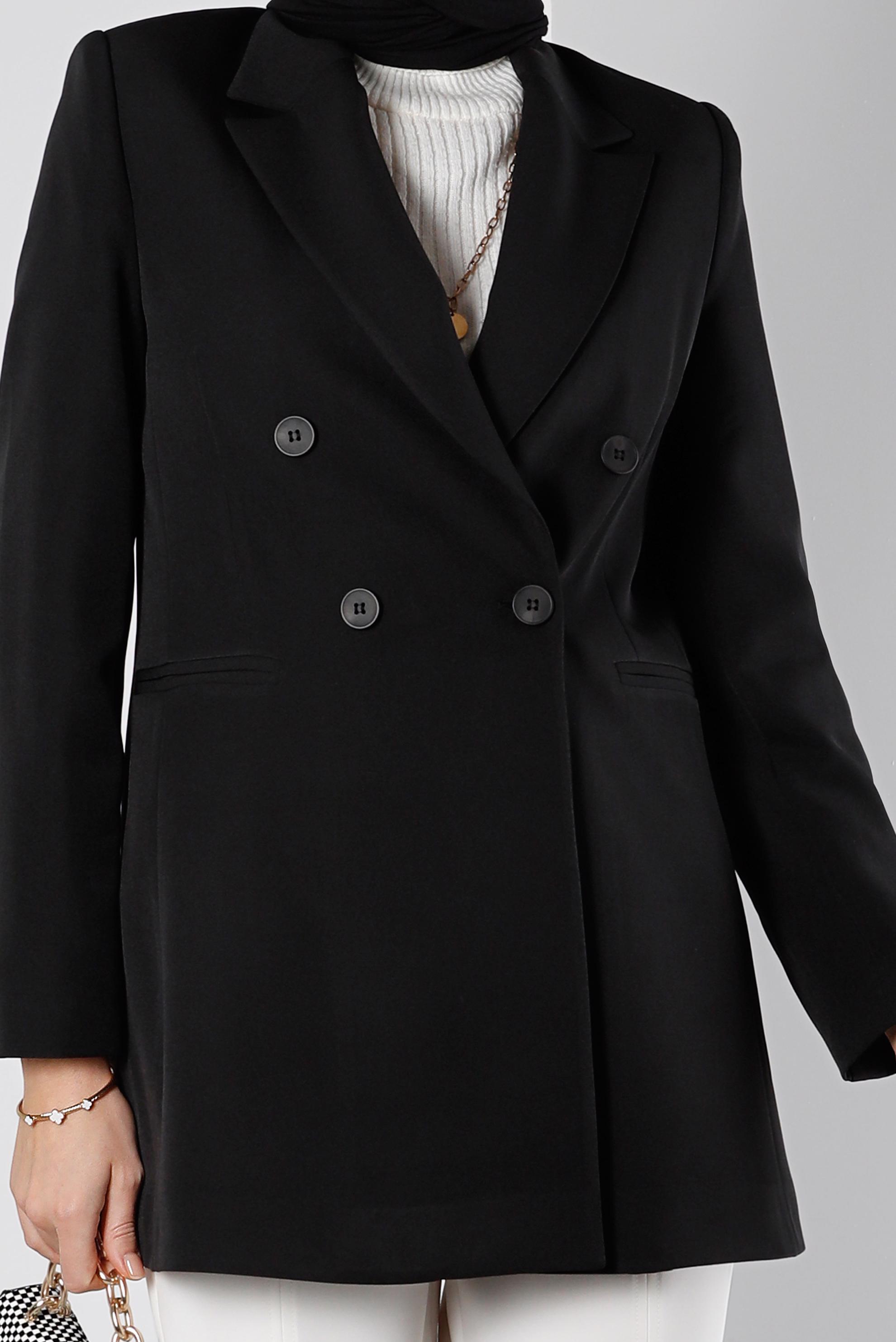 Tesettür giyim SİYAH DÜĞMELİ KLASİK CEKET 43386 