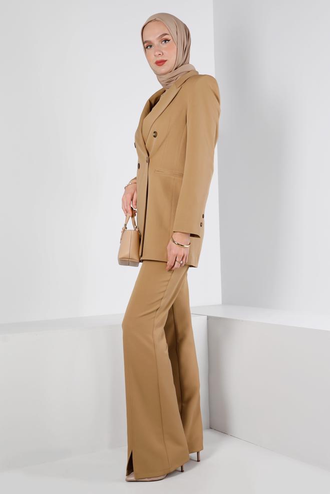 Vêtements hijab BEIGE VESTE CLASSIQUE À BOUTONS 43386 - ALVİNA