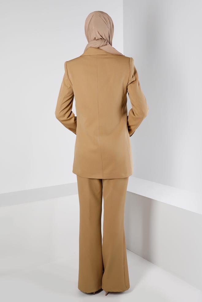 Vêtements hijab BEIGE VESTE CLASSIQUE À BOUTONS 43386 - ALVİNA