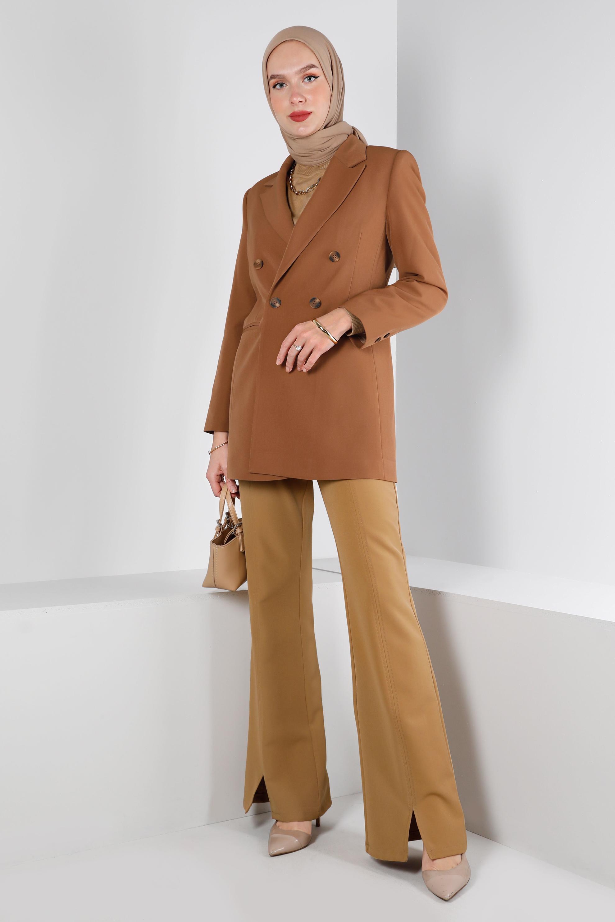 Tesettür giyim TABA DÜĞMELİ KLASİK CEKET 43386 