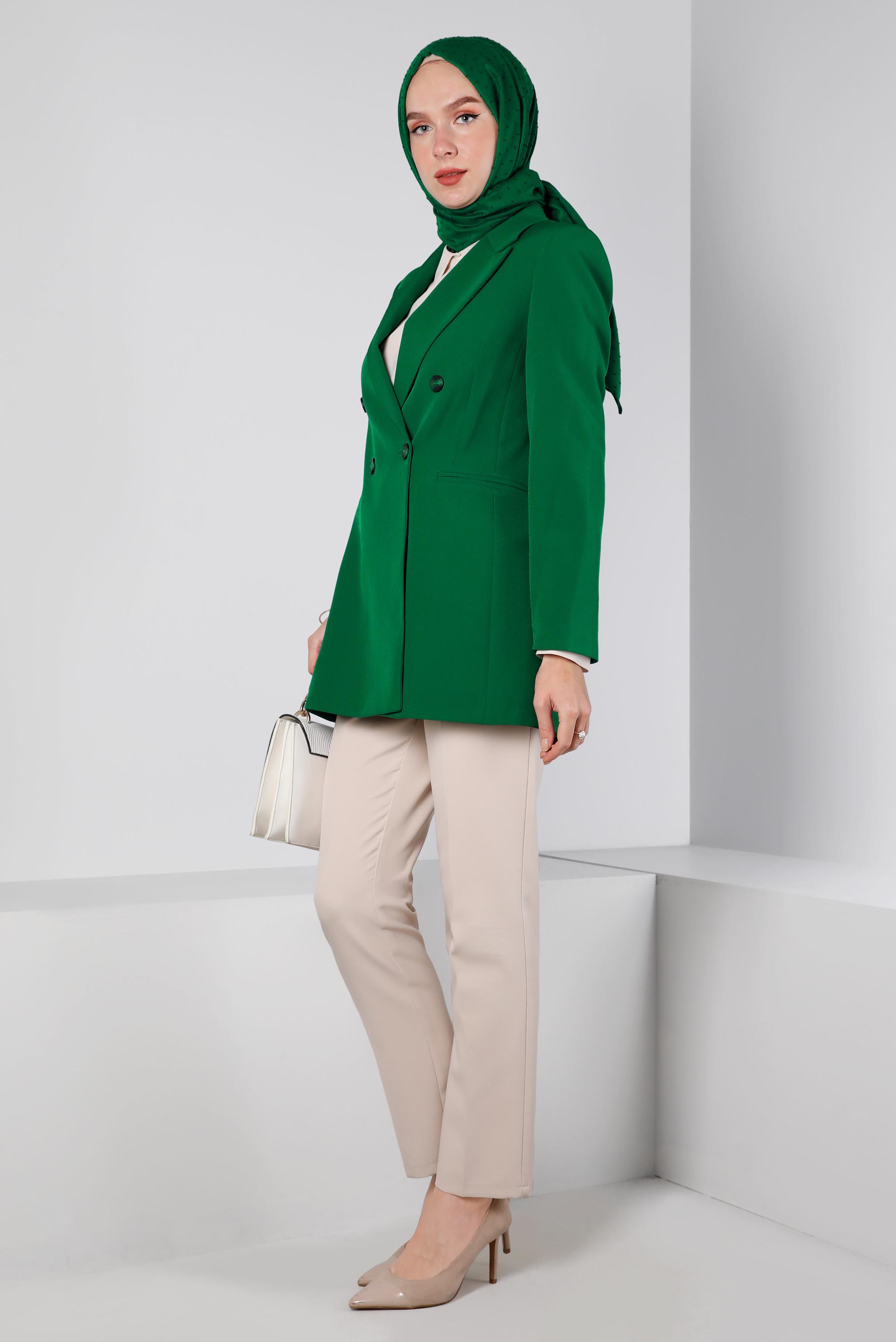 Tesettür giyim YEŞİL DÜĞMELİ KLASİK CEKET 43386 