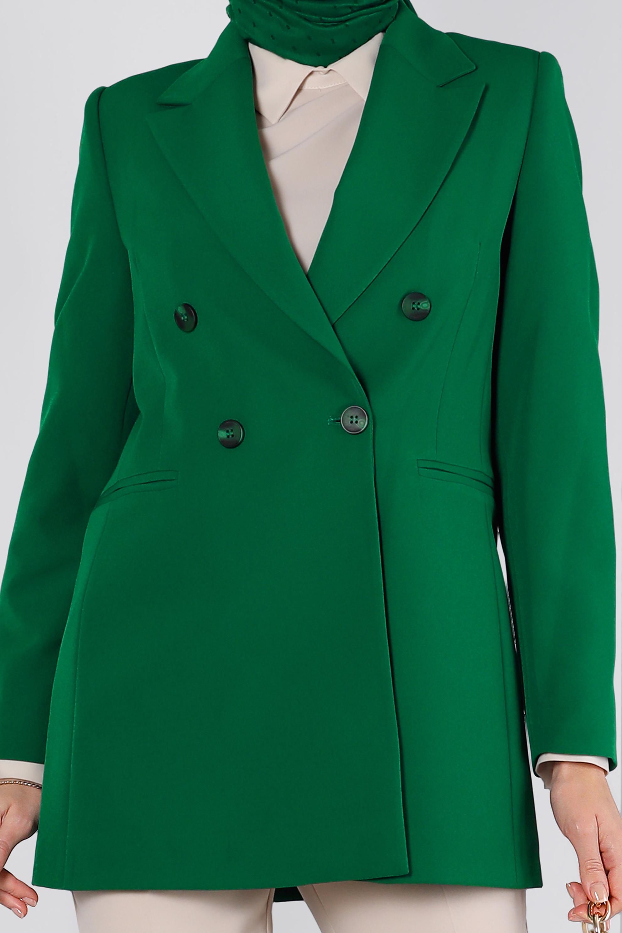 Tesettür giyim YEŞİL DÜĞMELİ KLASİK CEKET 43386 