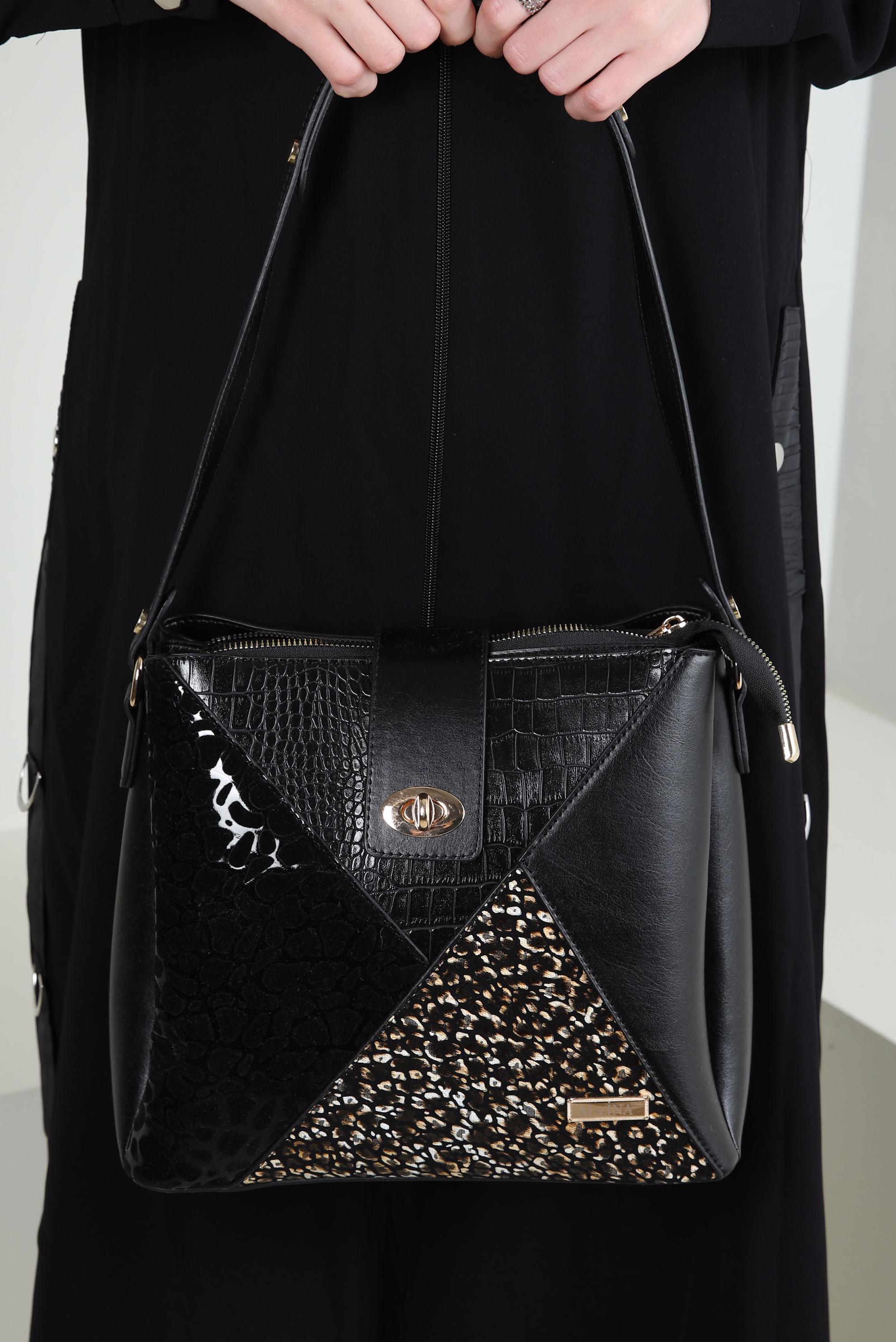 Tesettür giyim SİYAH ALVİNA DESENLİ ÇANTA 3023