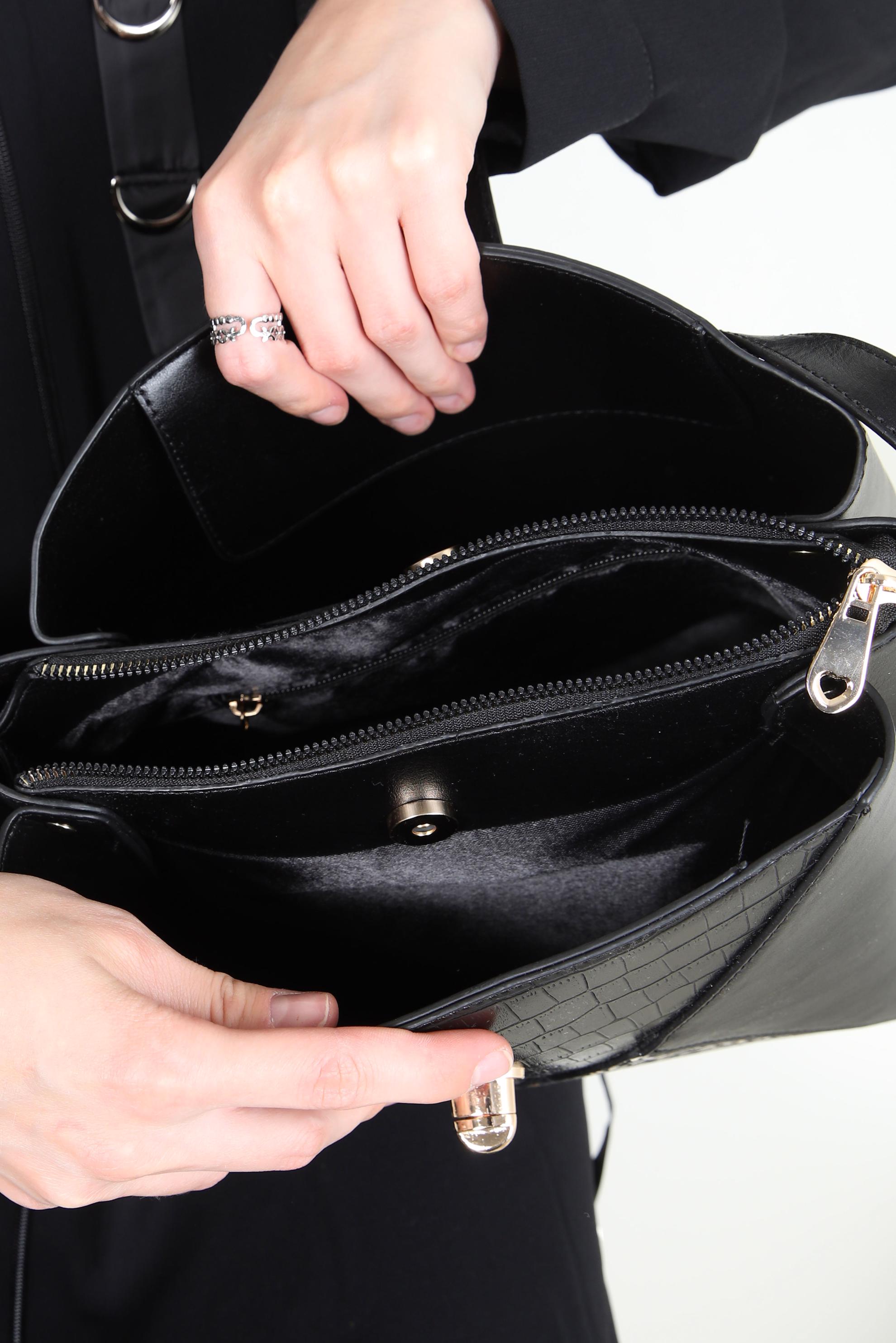 Tesettür giyim SİYAH ALVİNA DESENLİ ÇANTA 3023