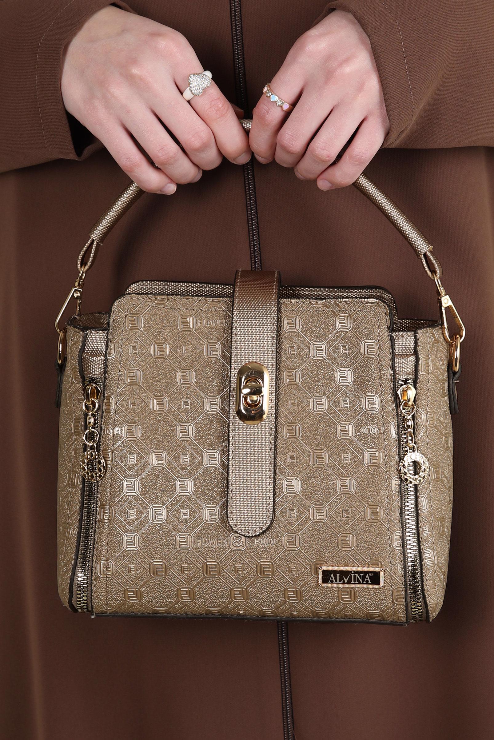 Tesettür giyim BAKIR / BRONZ ALVİNA FERMUAR DETAYLI ÇANTA 3033