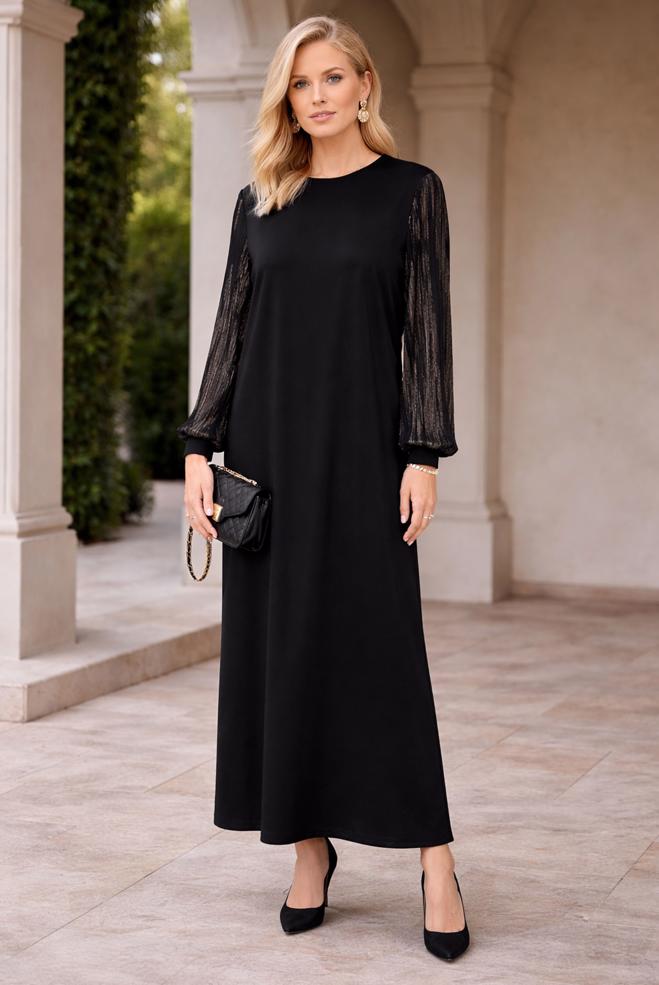 Hijab clothing BLACK ZIPPERED CREPE DRESS 20317 - ALVİNA