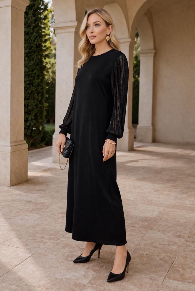 Hijab clothing BLACK ZIPPERED CREPE DRESS 20317 - ALVİNA