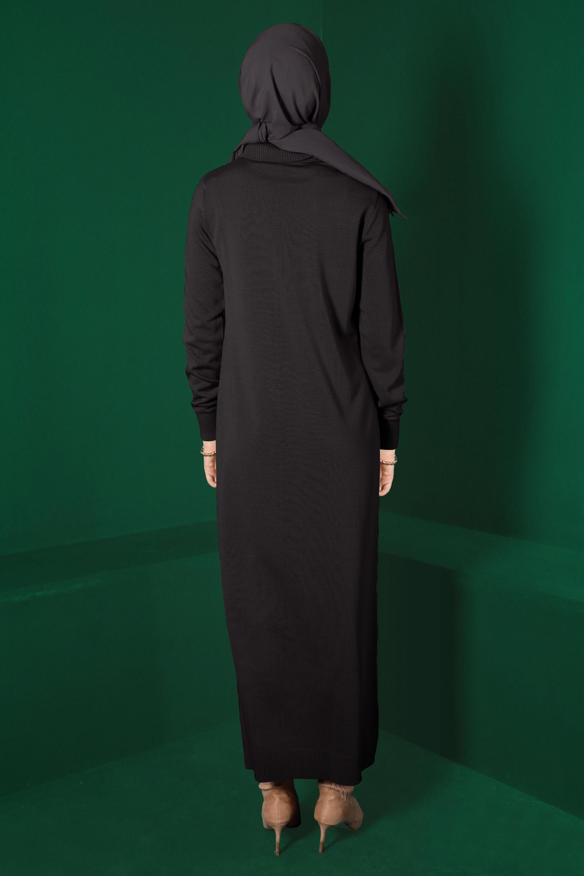 Tesettür giyim SİYAH BOĞAZLI BASIC TRİKO ELBİSE 43105