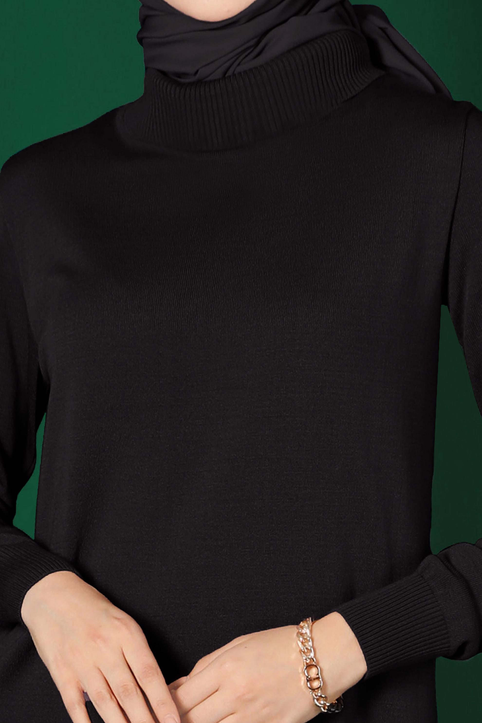 Tesettür giyim SİYAH BOĞAZLI BASIC TRİKO ELBİSE 43105