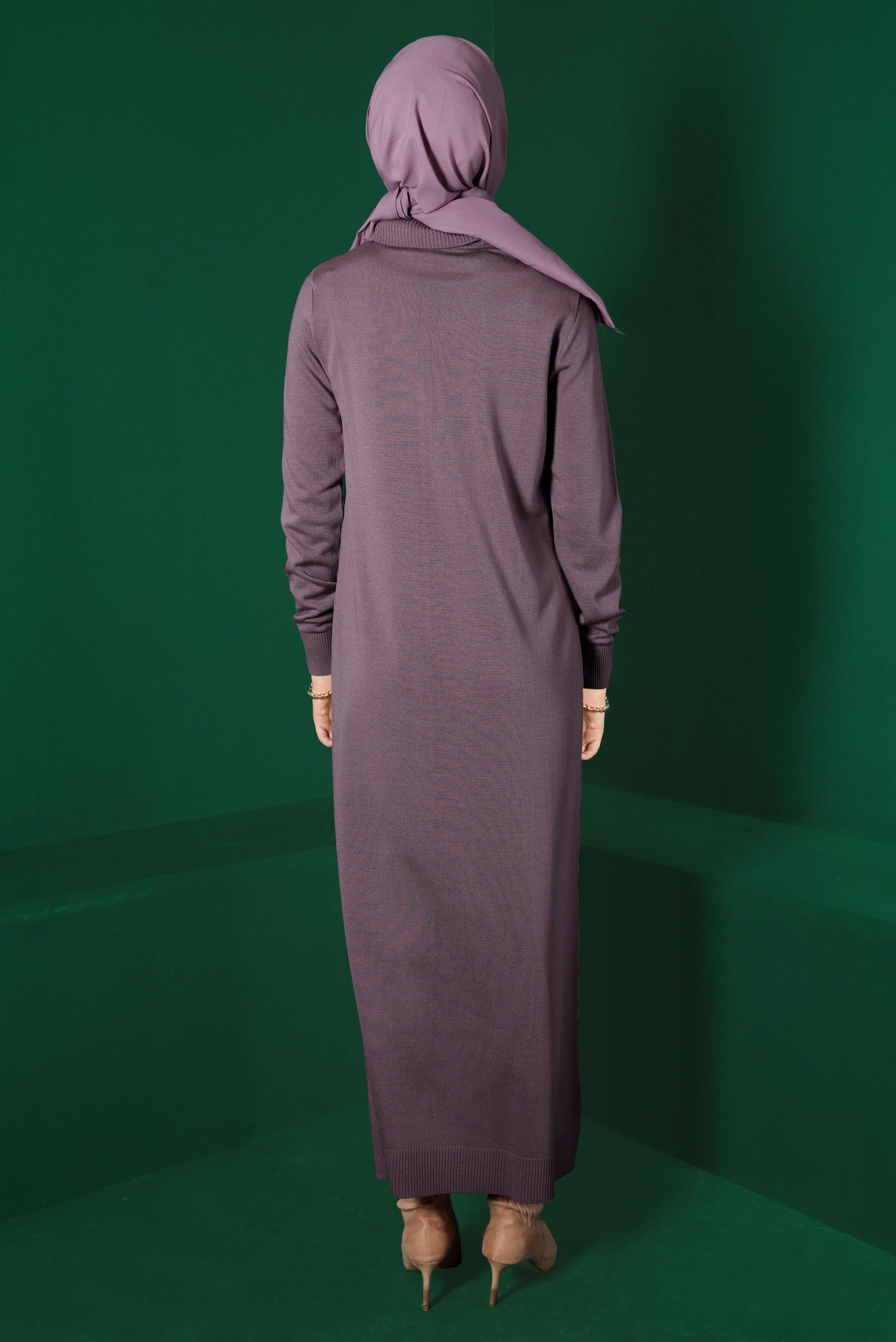 Tesettür giyim MOR BOĞAZLI BASIC TRİKO ELBİSE 43105