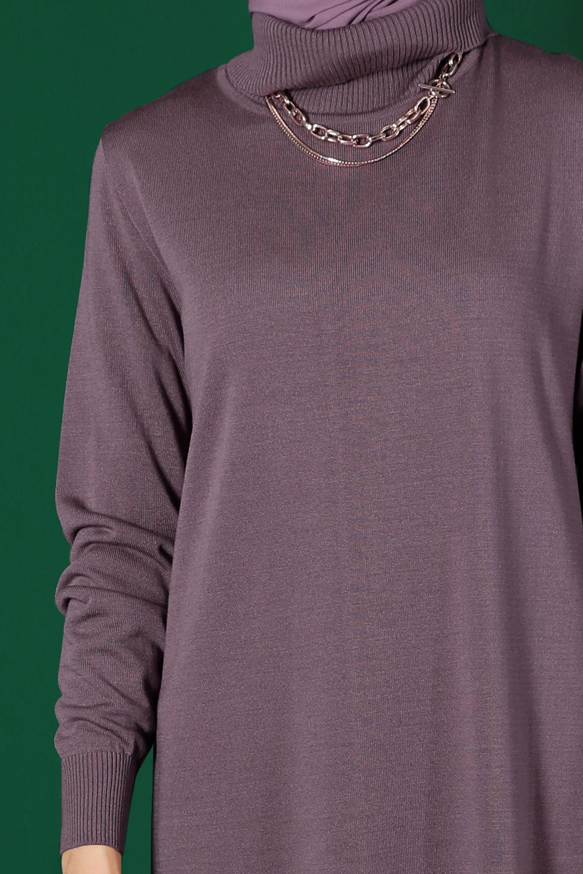 Tesettür giyim MOR BOĞAZLI BASIC TRİKO ELBİSE 43105