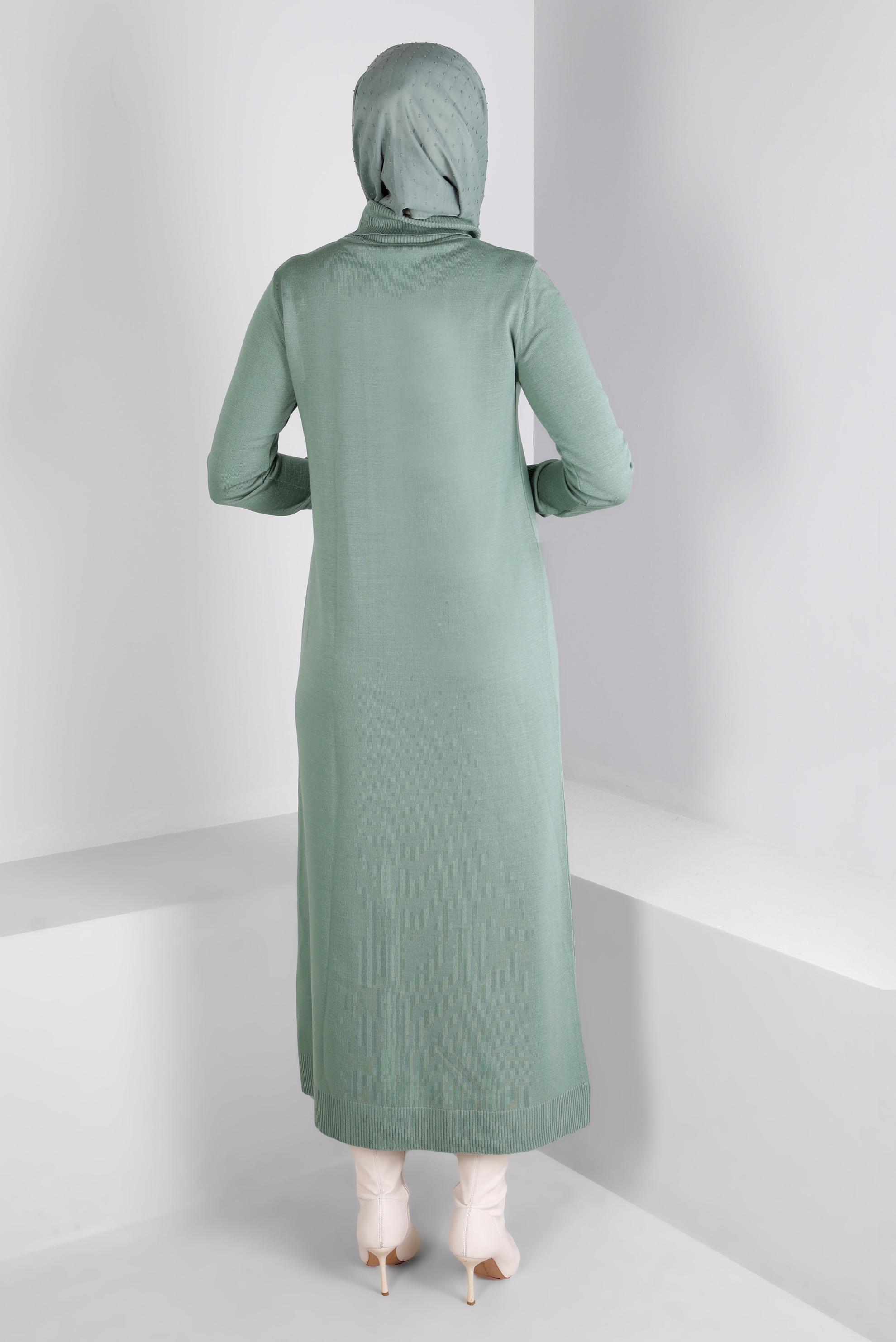 Tesettür giyim YEŞİL BOĞAZLI BASIC TRİKO ELBİSE 43105