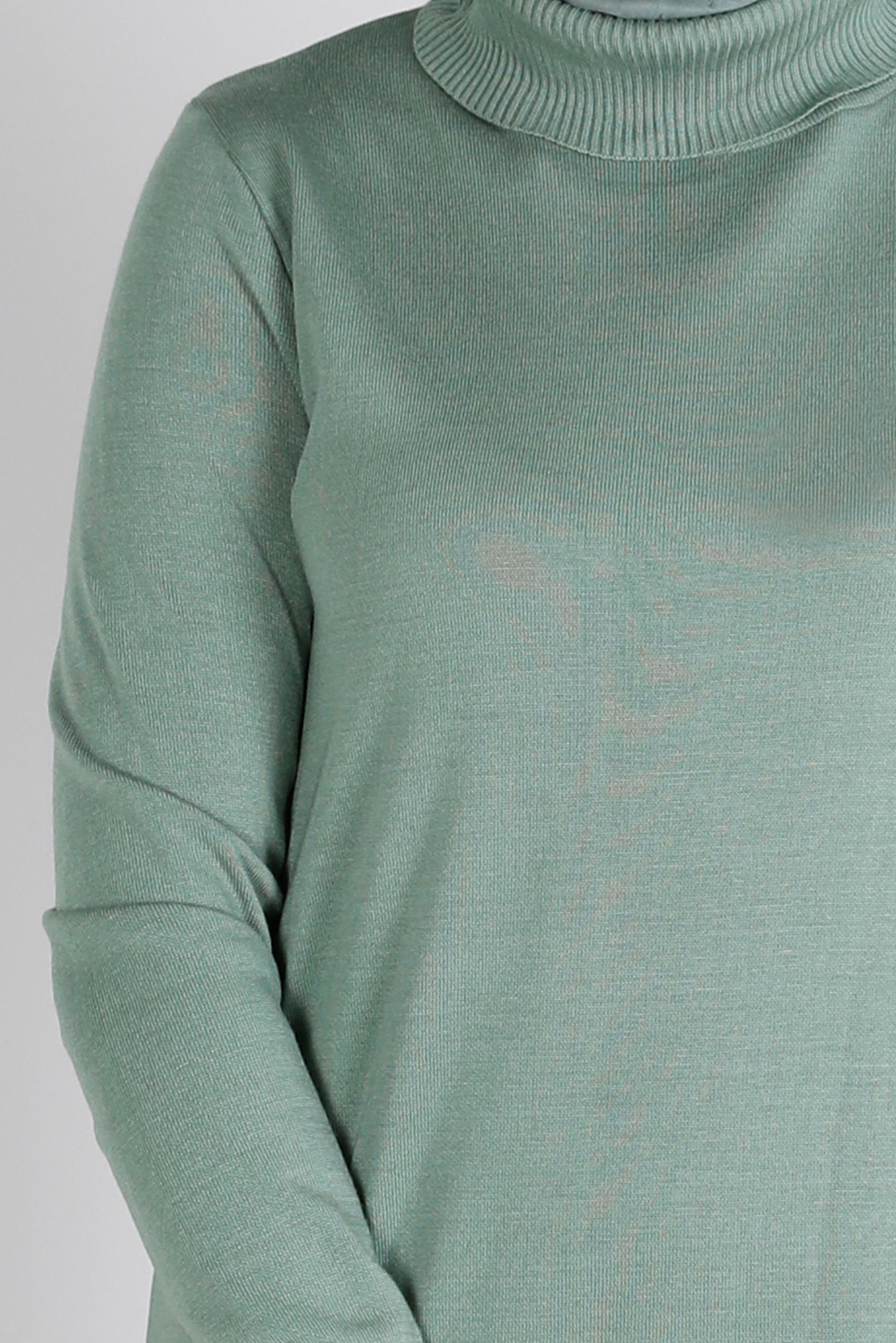 Tesettür giyim YEŞİL BOĞAZLI BASIC TRİKO ELBİSE 43105