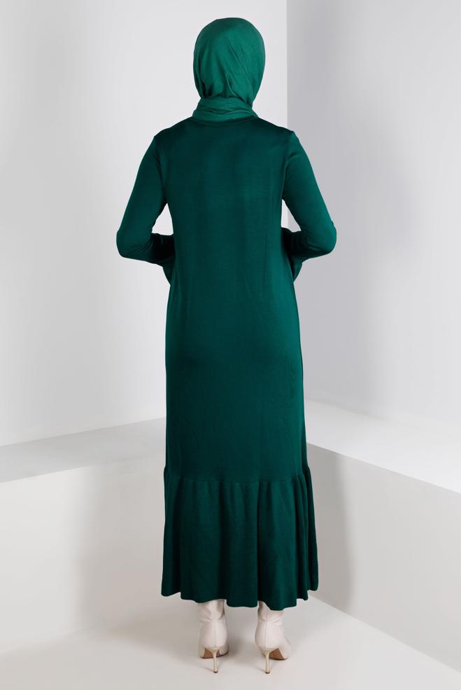 Tesettür giyim YEŞİL VOLANLI TRİKO ELBİSE 43128 - ALVİNA