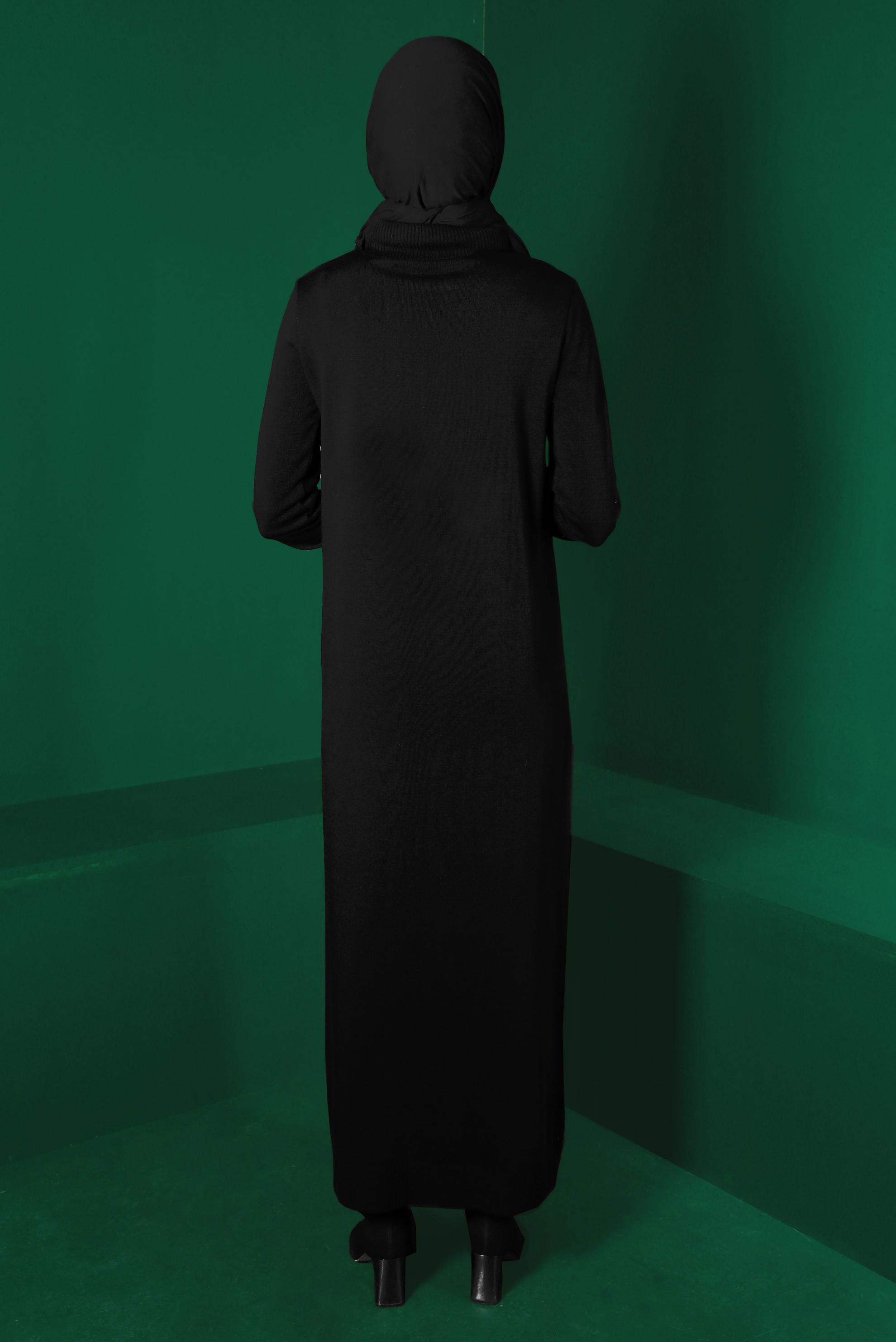 Tesettür giyim SİYAH CEP DETAYLI BASIC TRİKO ELBİSE 43129