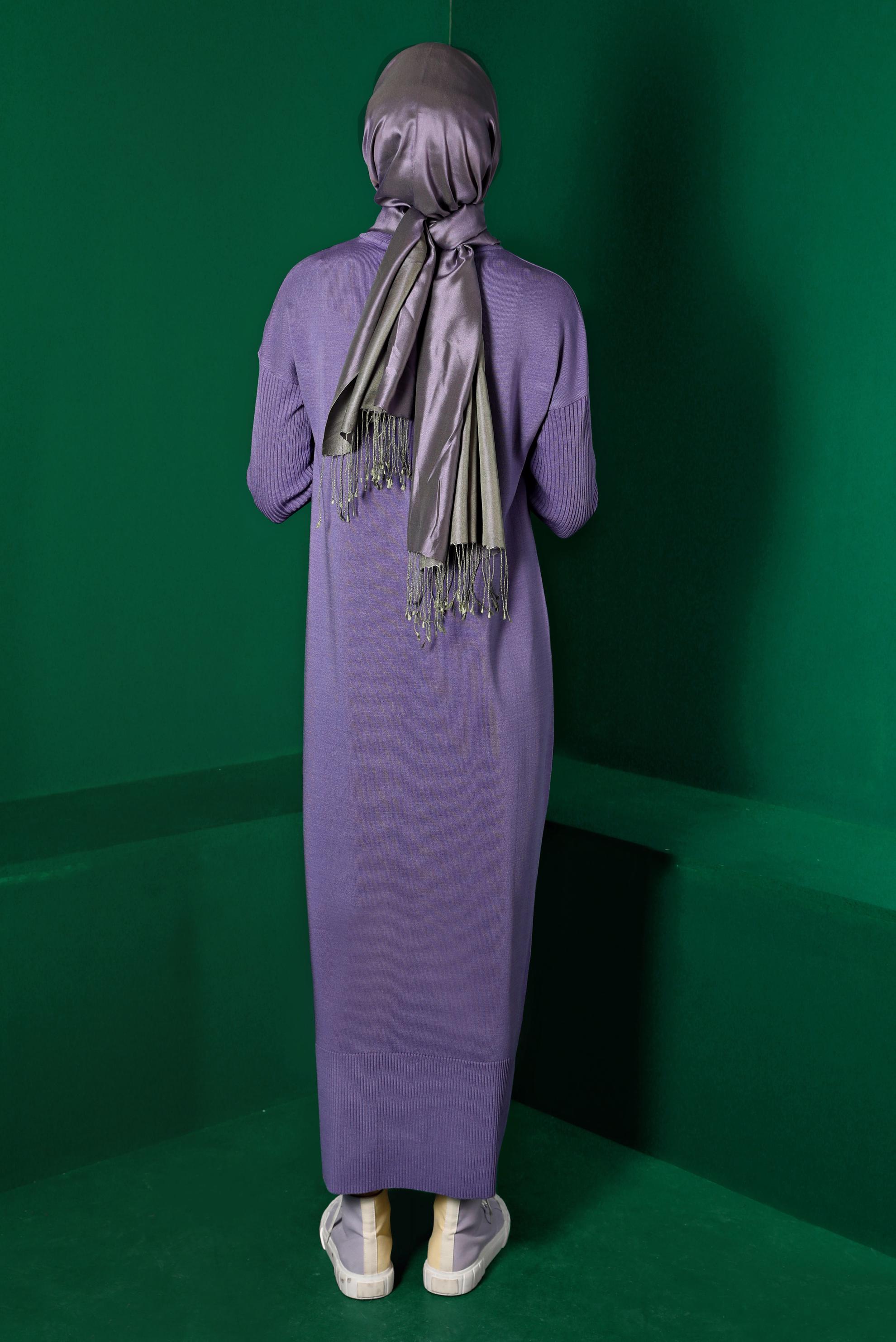 Tesettür giyim MOR CEP DETAYLI BASIC TRİKO ELBİSE 43129