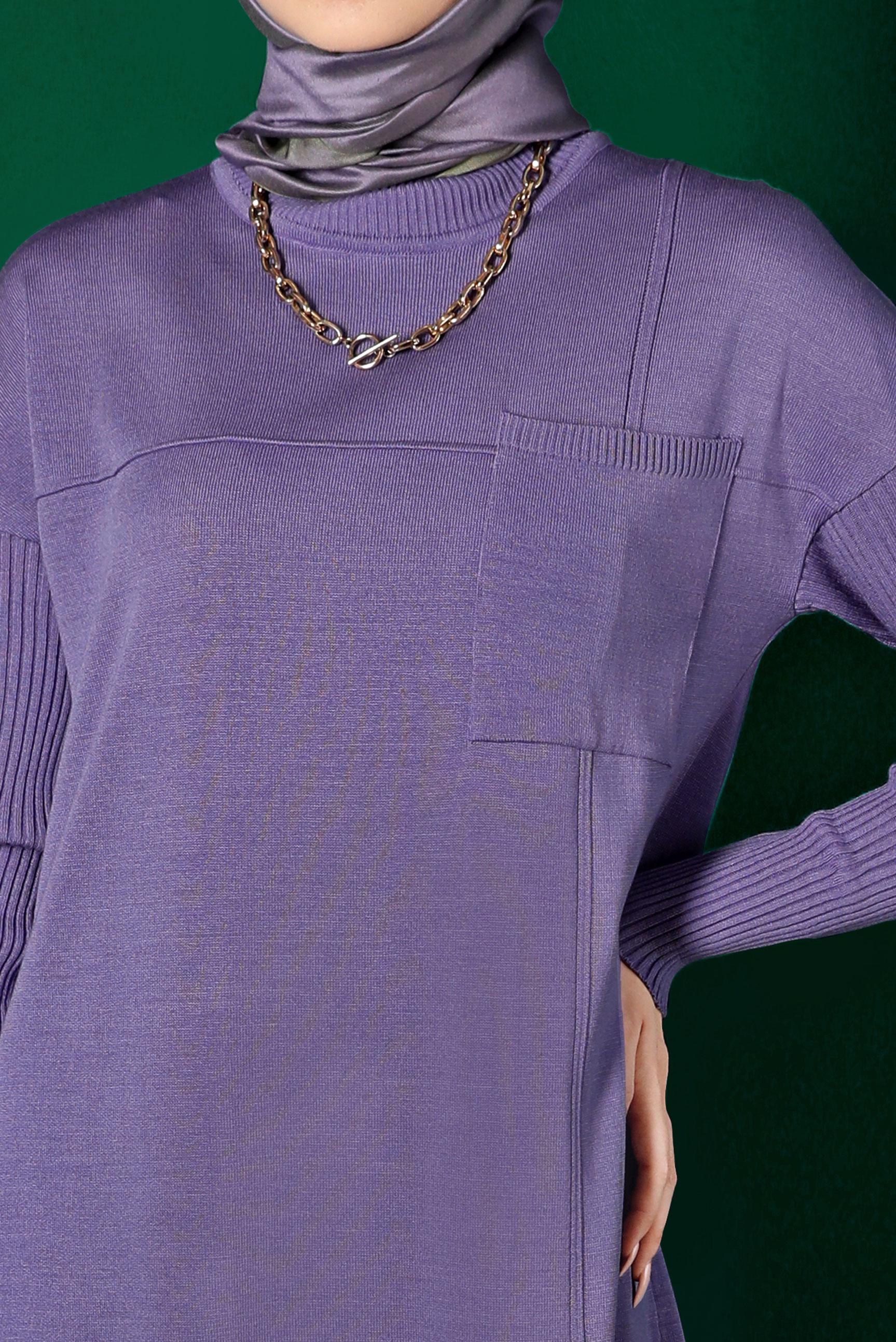 Tesettür giyim MOR CEP DETAYLI BASIC TRİKO ELBİSE 43129