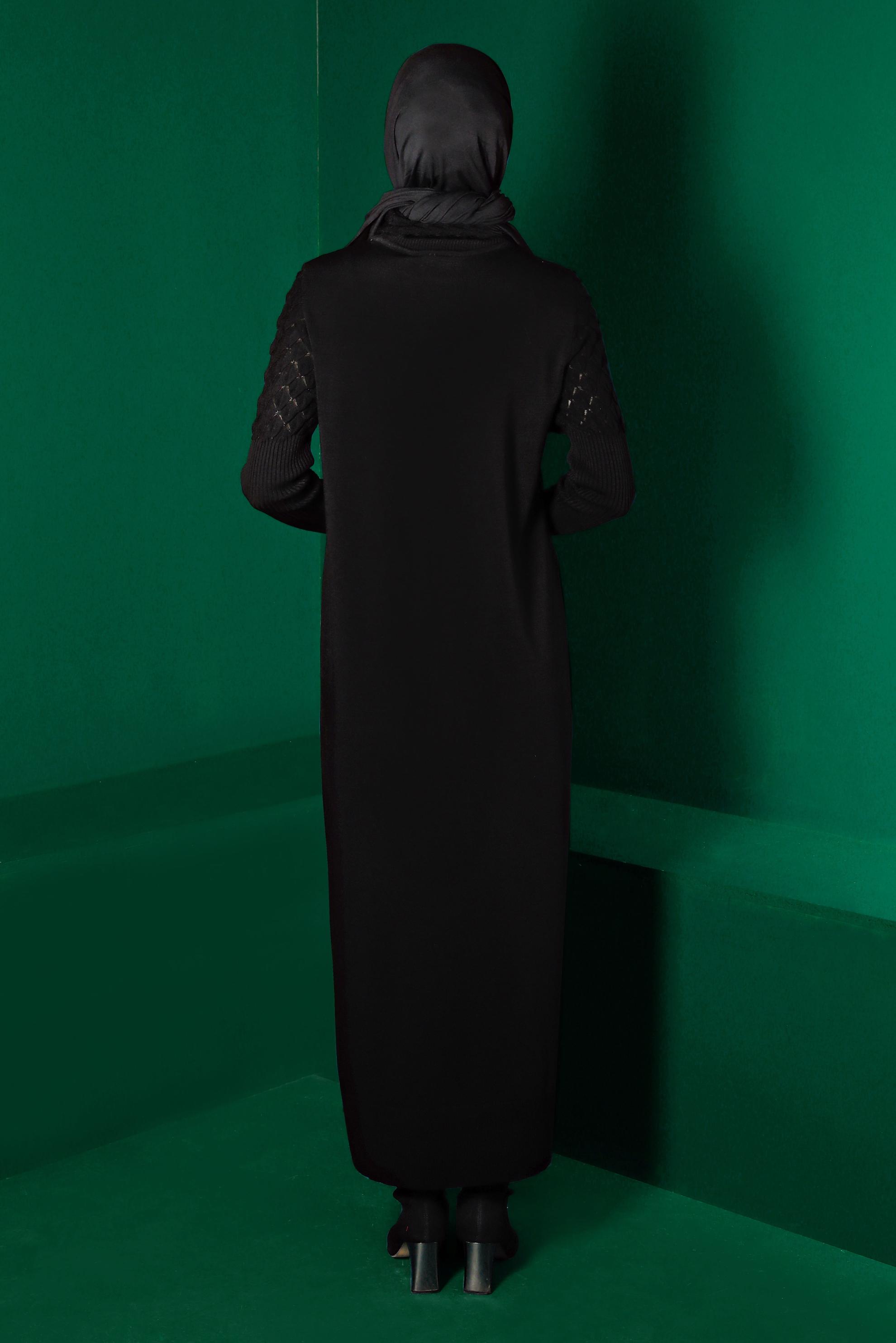 Tesettür giyim SİYAH BOĞAZLI BASIC TRİKO ELBİSE 43131