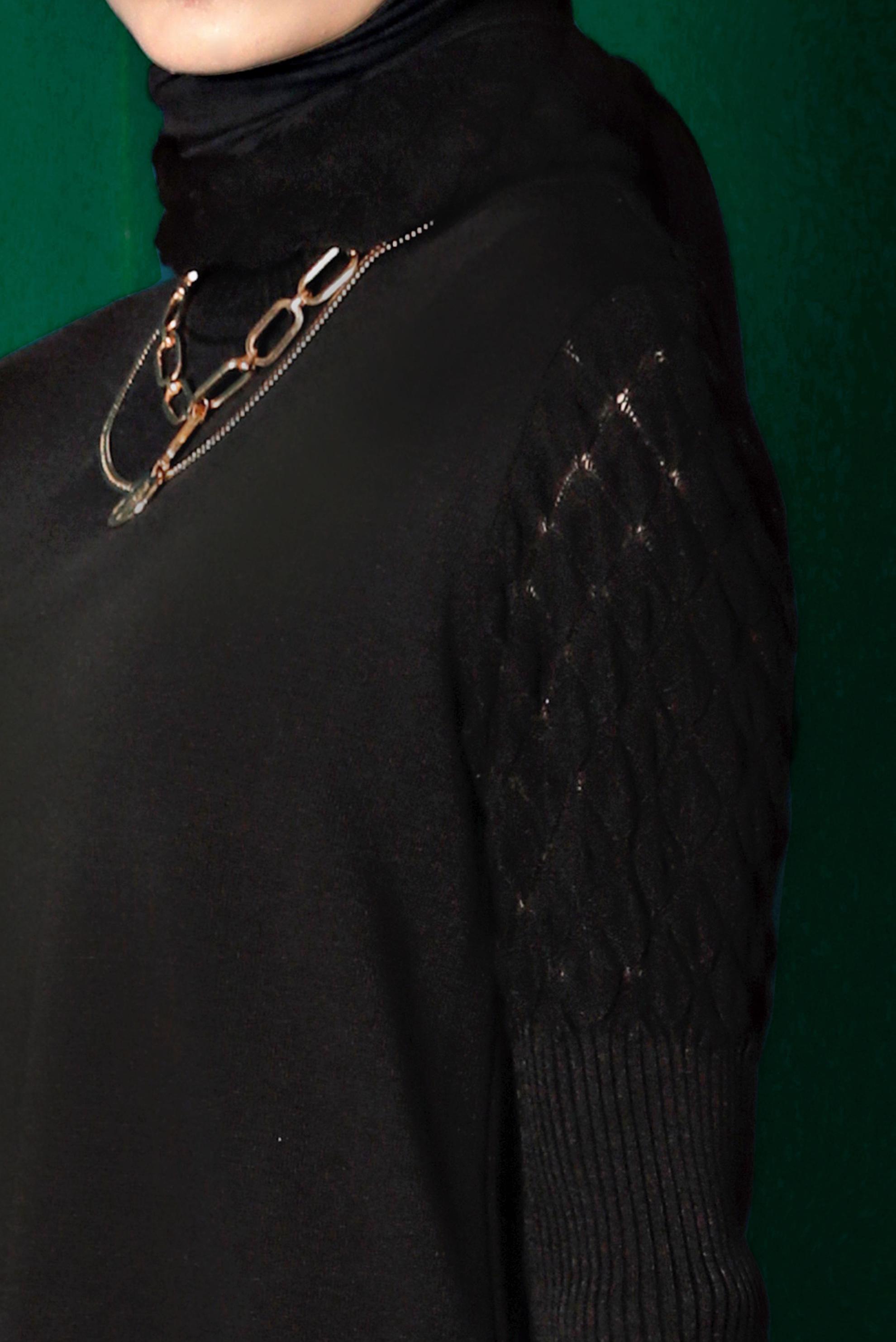 Tesettür giyim SİYAH BOĞAZLI BASIC TRİKO ELBİSE 43131