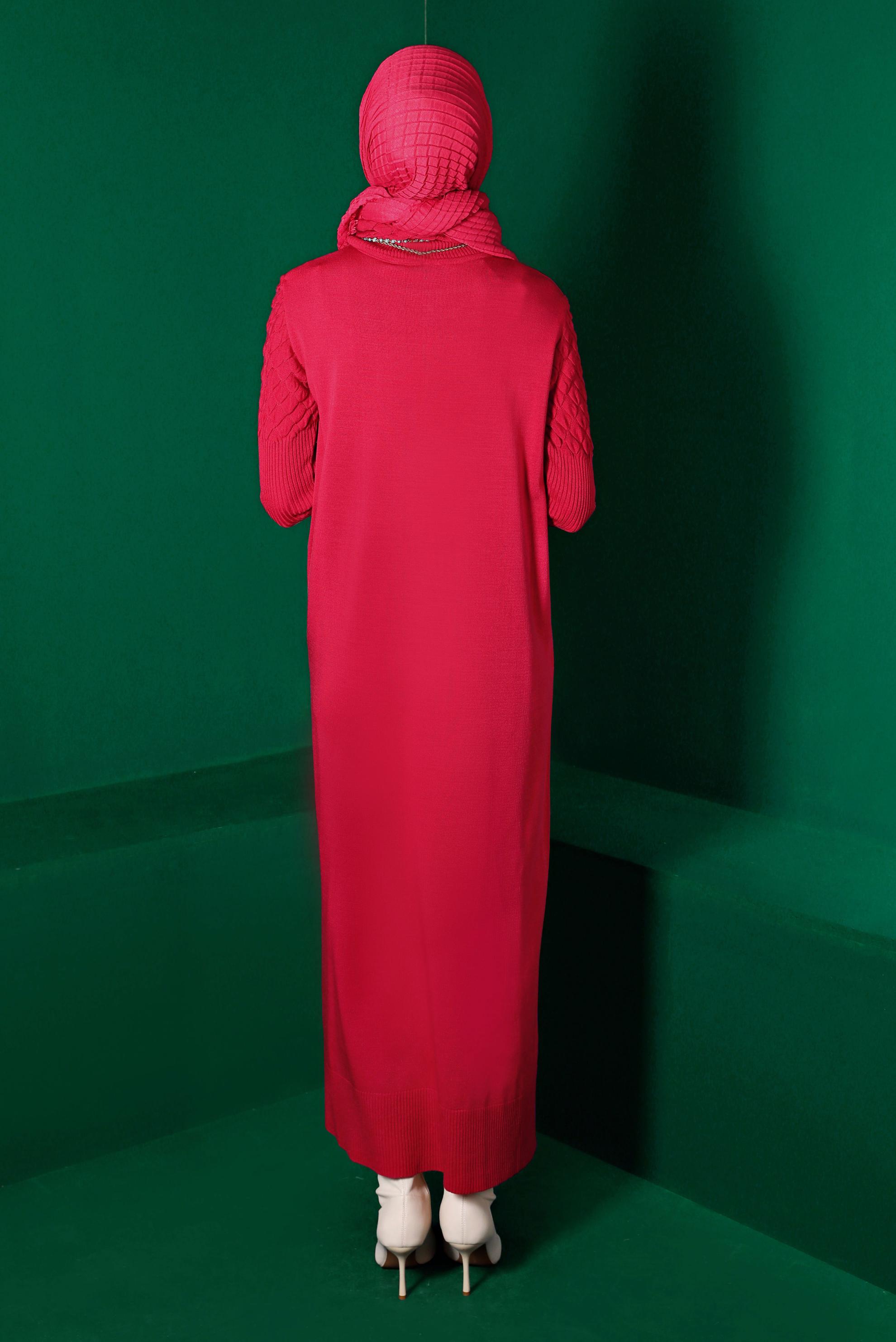 Tesettür giyim FUŞYA BOĞAZLI BASIC TRİKO ELBİSE 43131