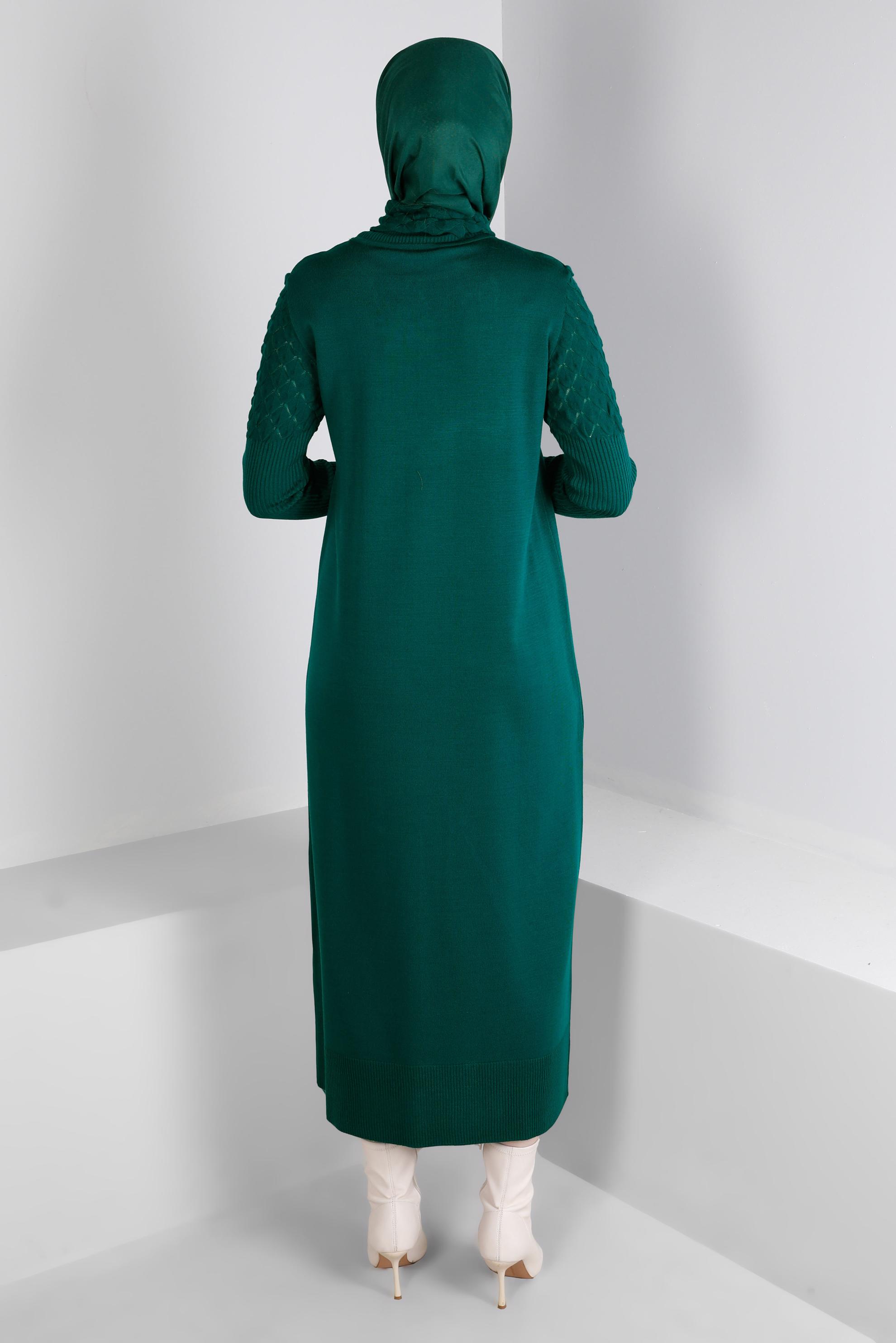 Tesettür giyim YEŞİL BOĞAZLI BASIC TRİKO ELBİSE 43131