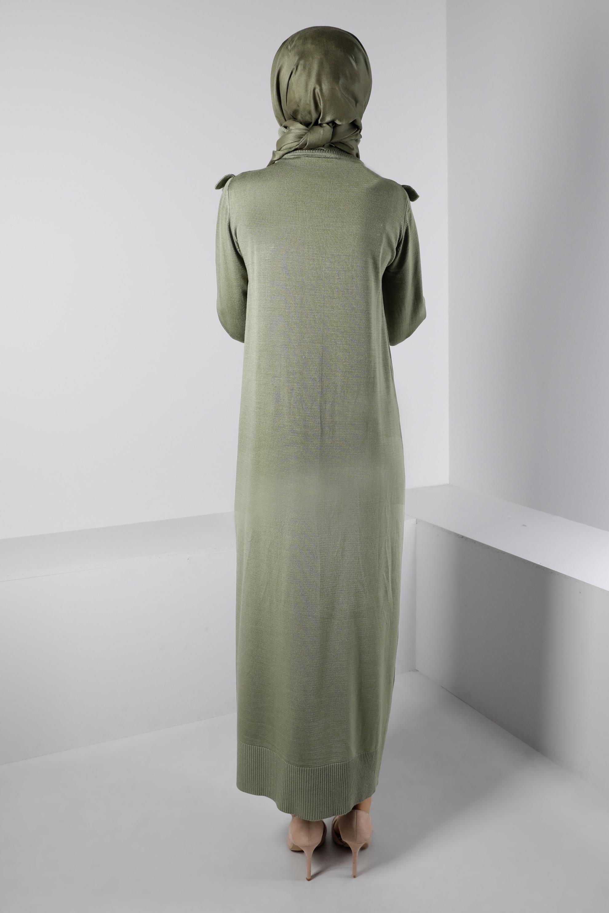 Tesettür giyim HAKİ FIRFIRLI TRİKO ELBİSE 43198