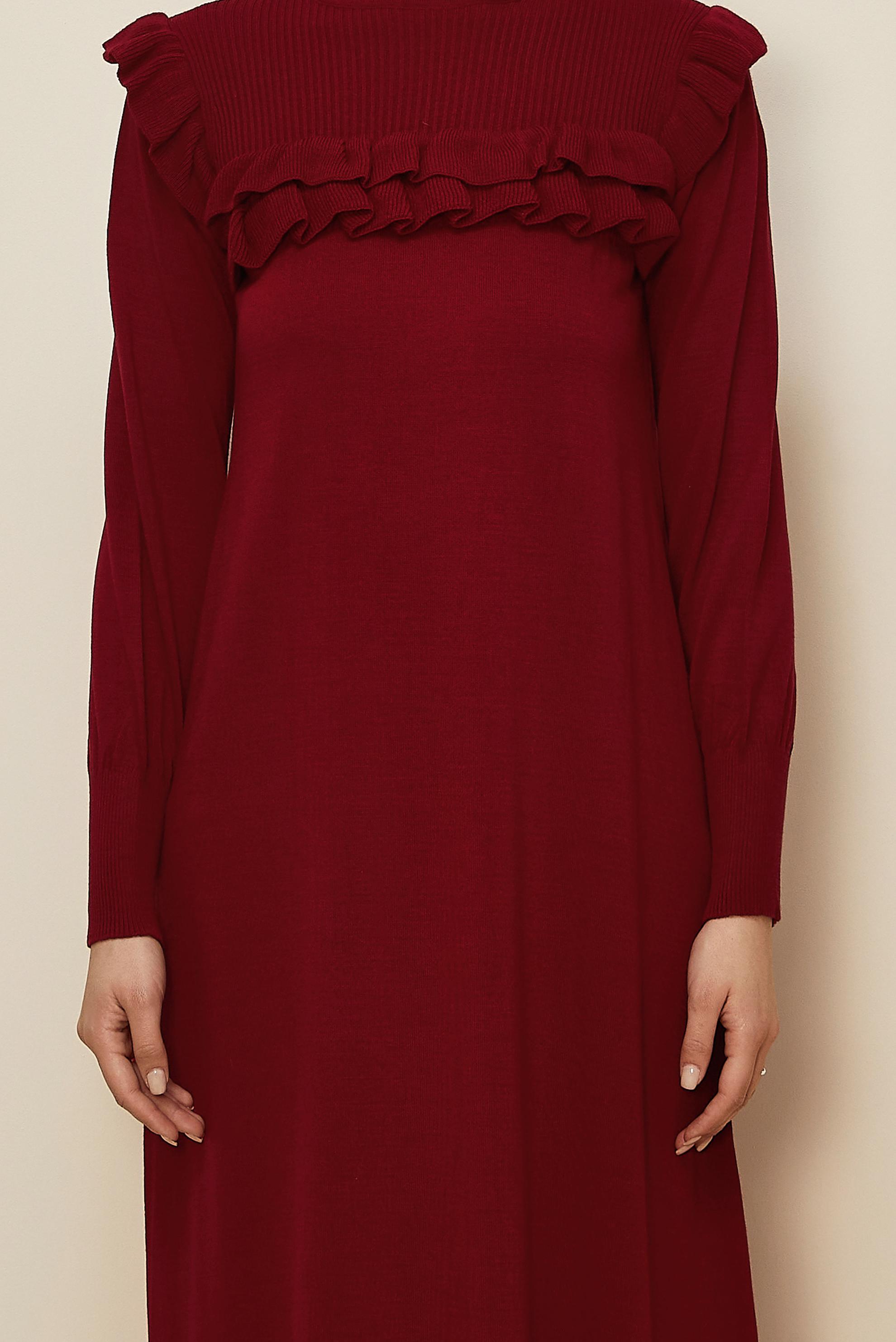 Tesettür giyim BORDO FIRFIRLI TRİKO ELBİSE 43198