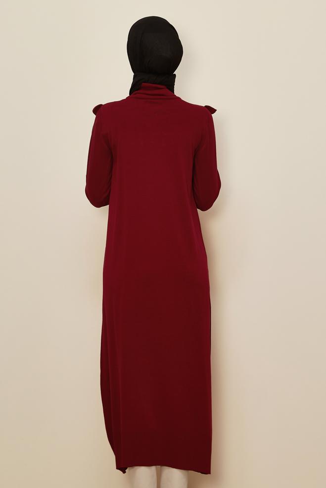 Tesettür giyim BORDO FIRFIRLI TRİKO ELBİSE 43198 - ALVİNA