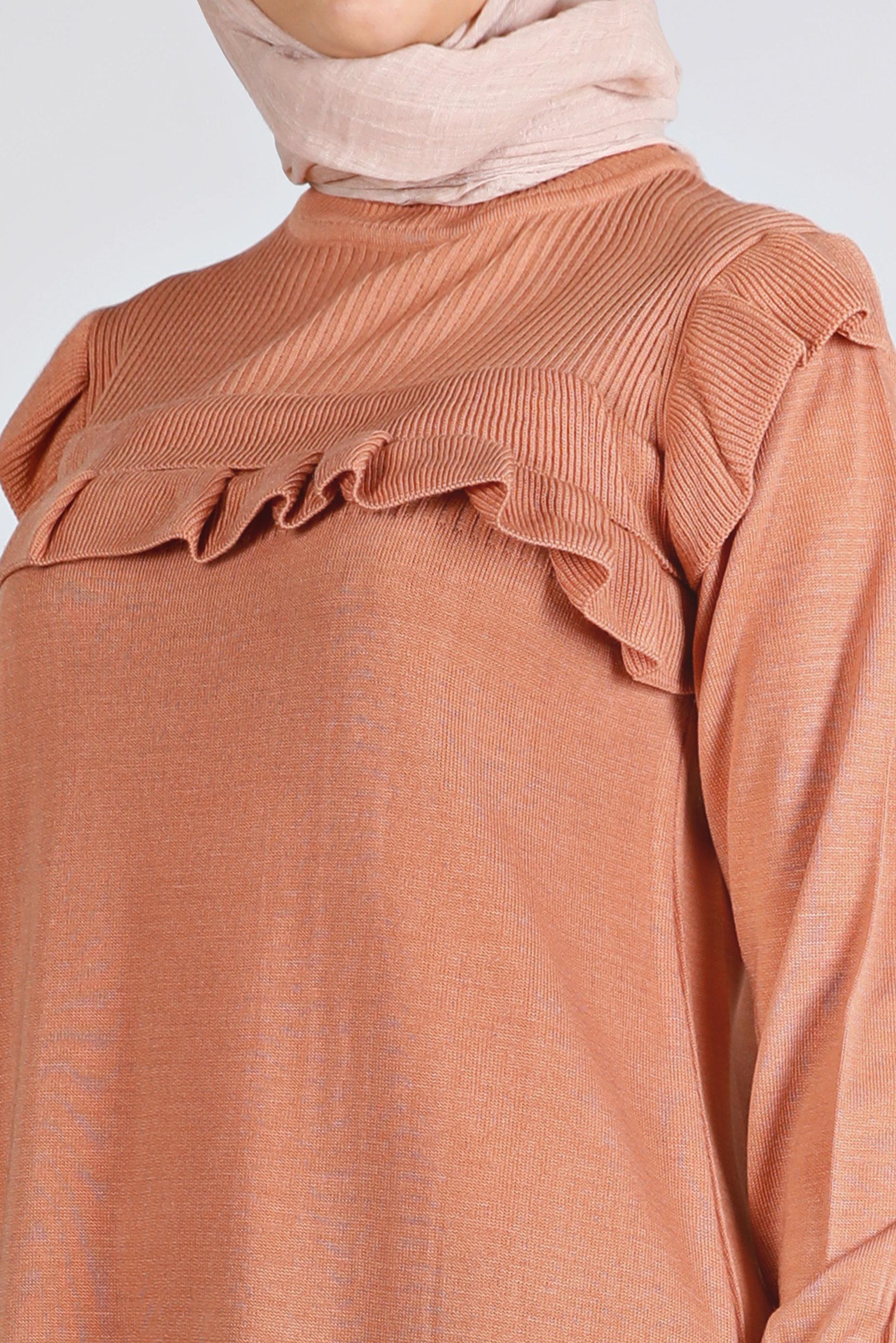 Tesettür giyim PUDRA FIRFIRLI TRİKO ELBİSE 43198