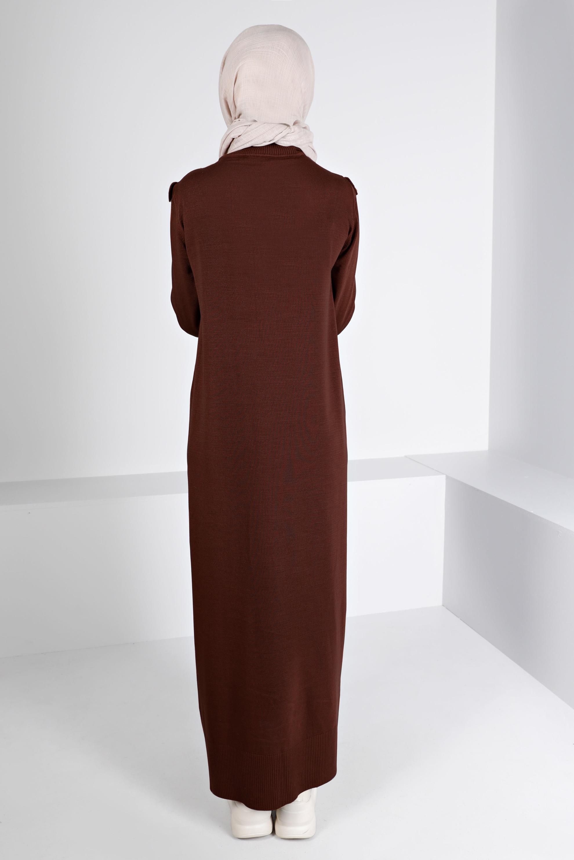 Tesettür giyim KAHVE FIRFIRLI TRİKO ELBİSE 43198