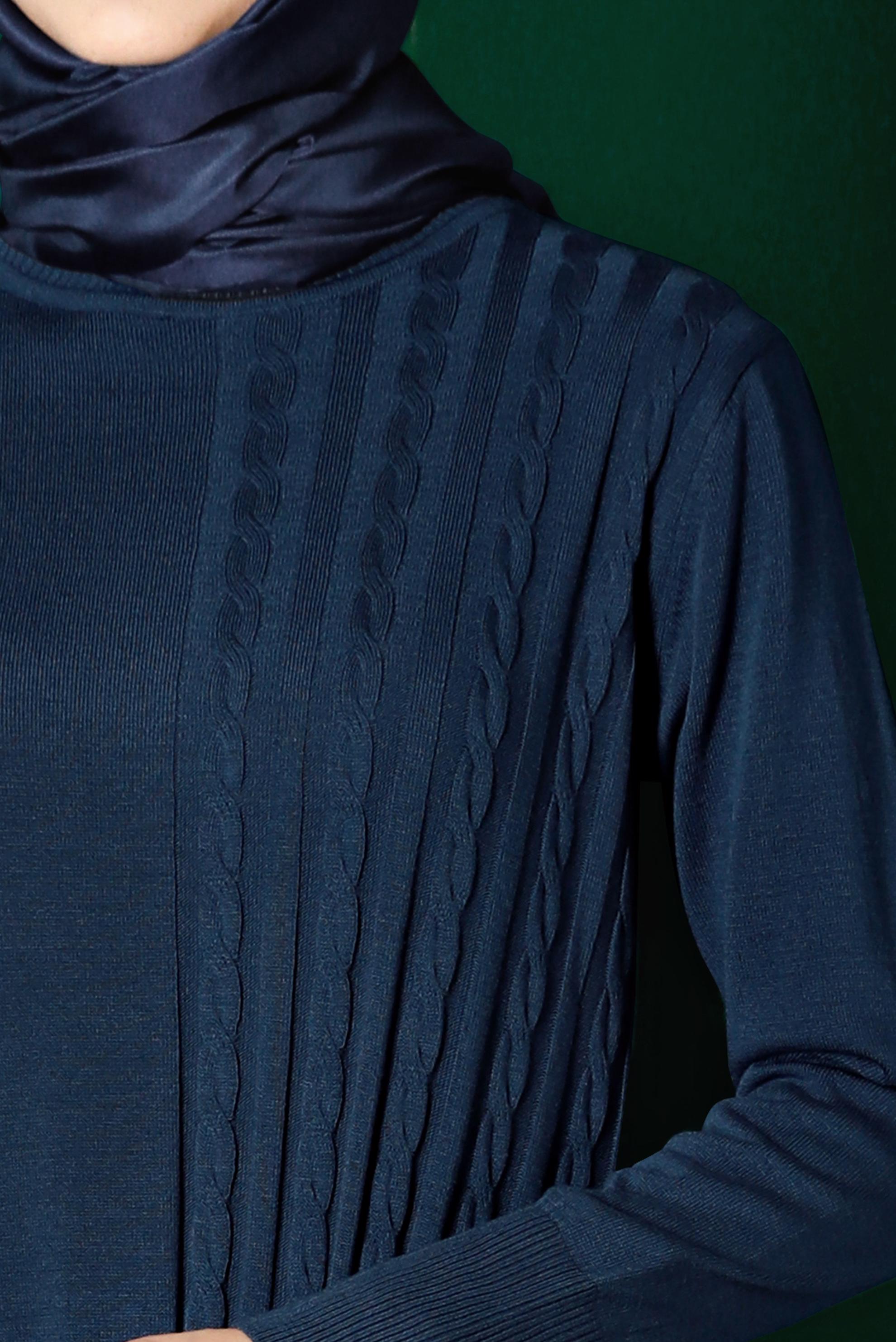 Tesettür giyim LACİVERT ÖRGÜ DETAYLI TRİKO ELBİSE 43201 