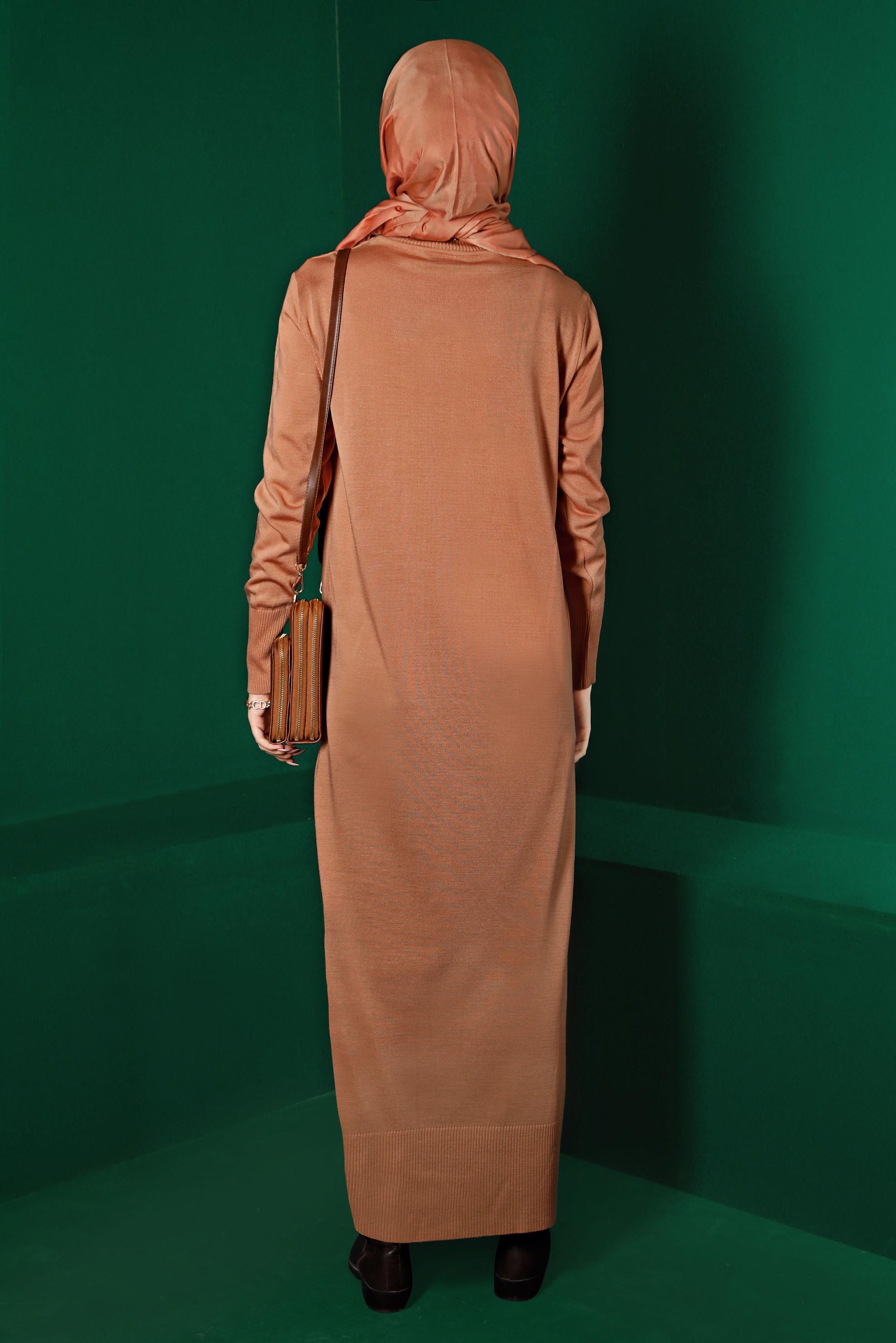 Tesettür giyim PUDRA ÖRGÜ DETAYLI TRİKO ELBİSE 43201 