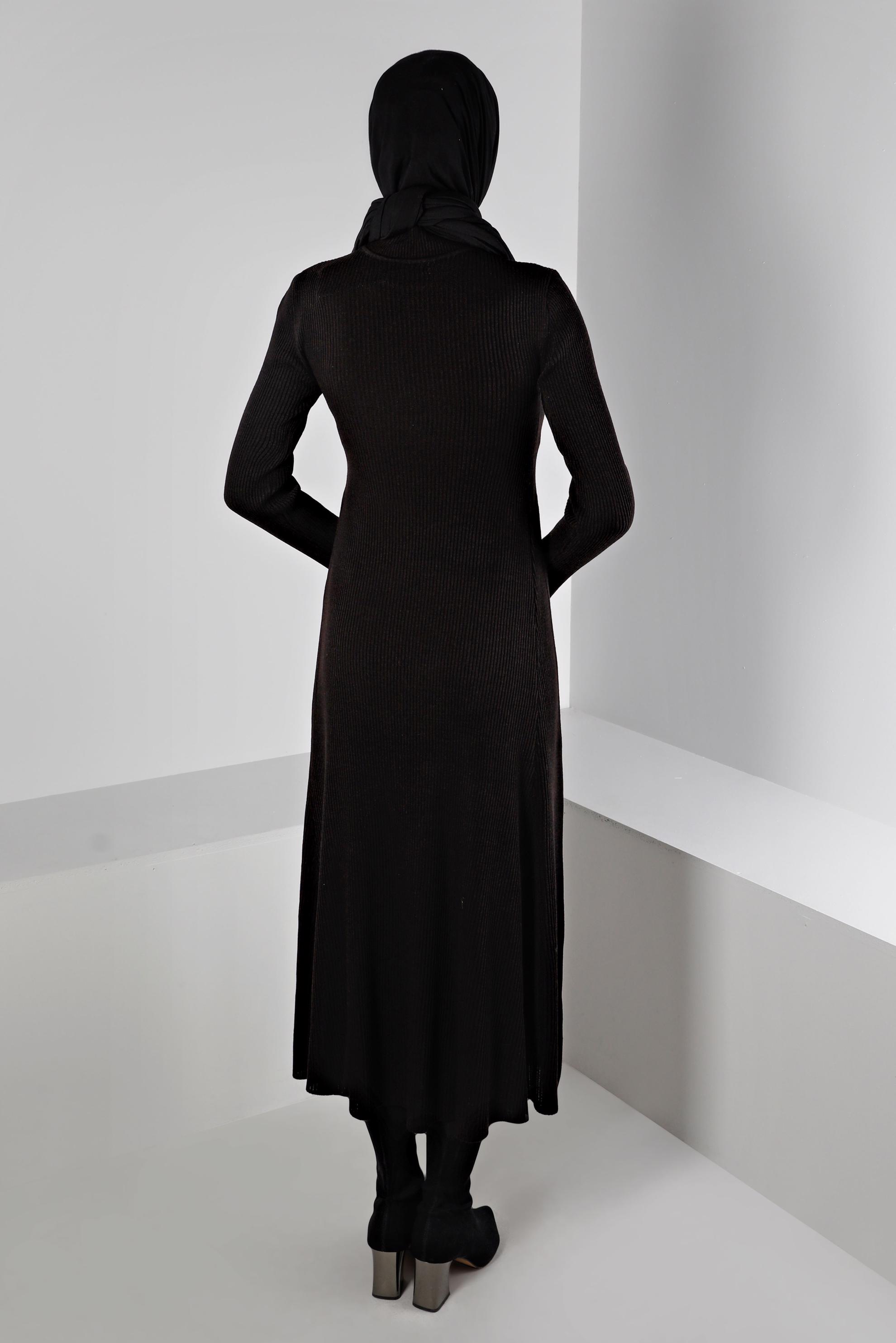 Tesettür giyim SİYAH FİTİLLİ BASIC TRİKO ELBİSE 43202