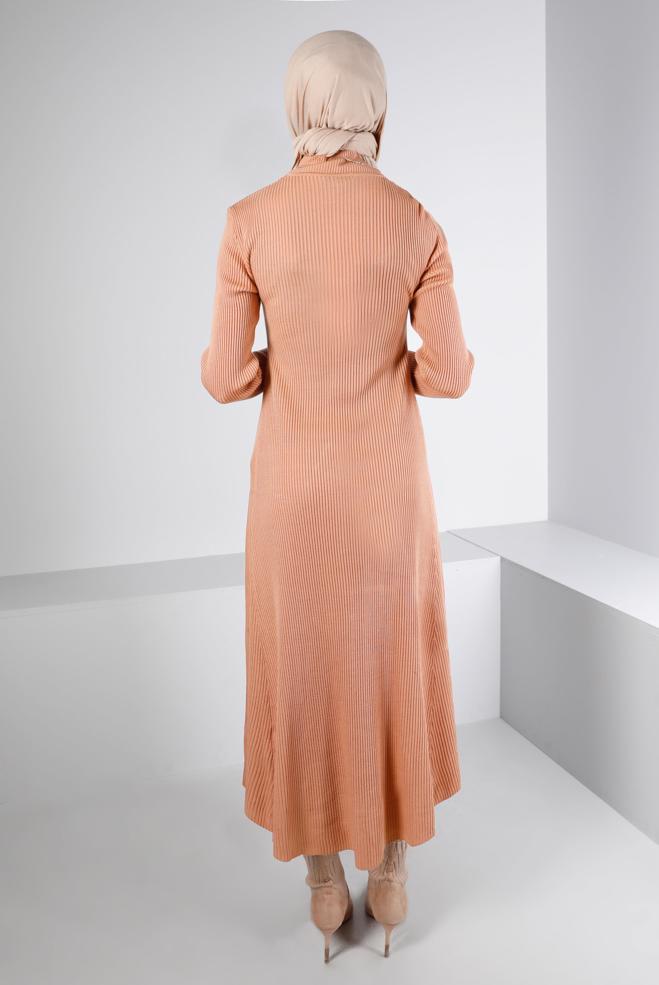 Tesettür giyim PUDRA FİTİLLİ BASIC TRİKO ELBİSE 43202 - ALVİNA