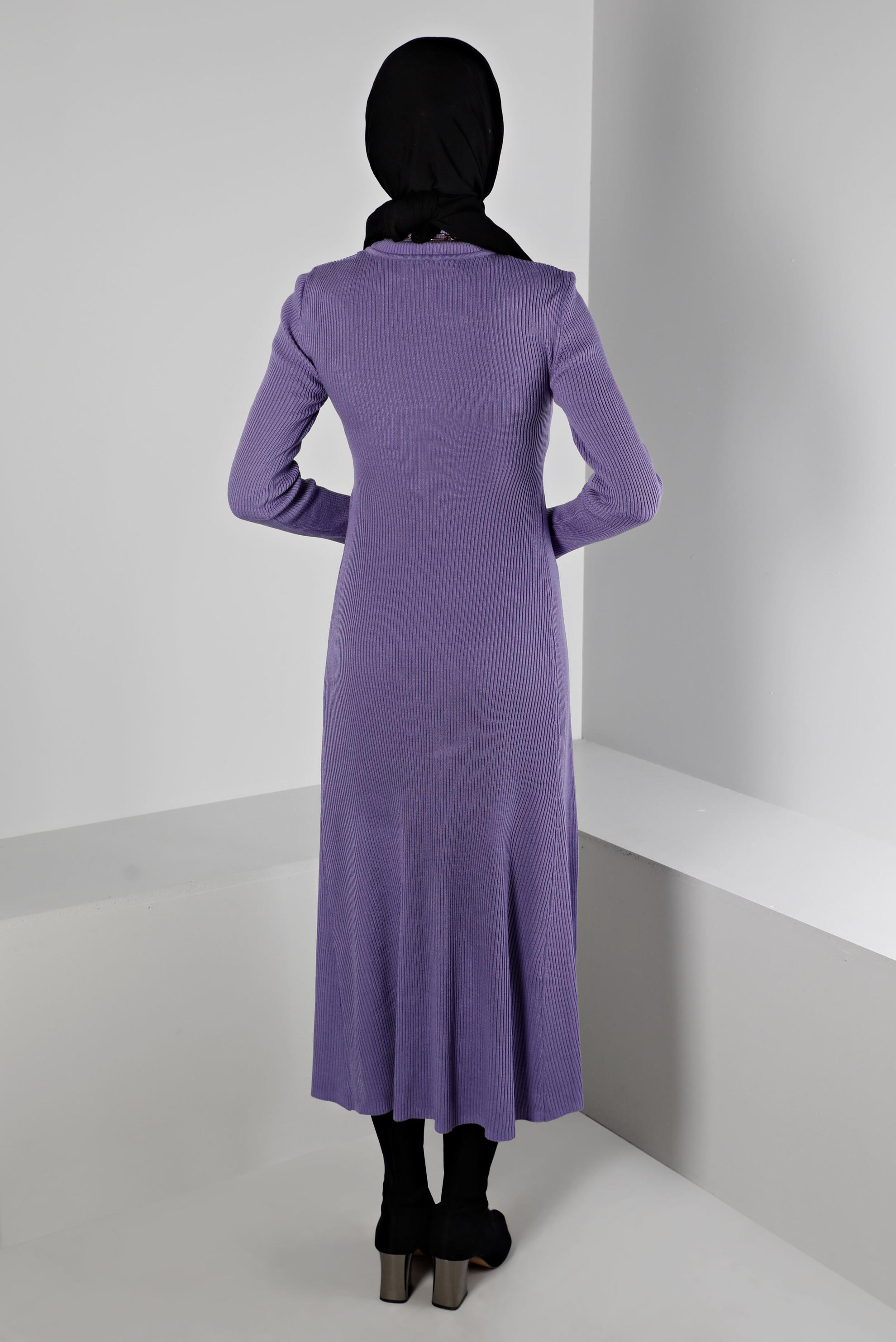 Tesettür giyim MOR FİTİLLİ BASIC TRİKO ELBİSE 43202