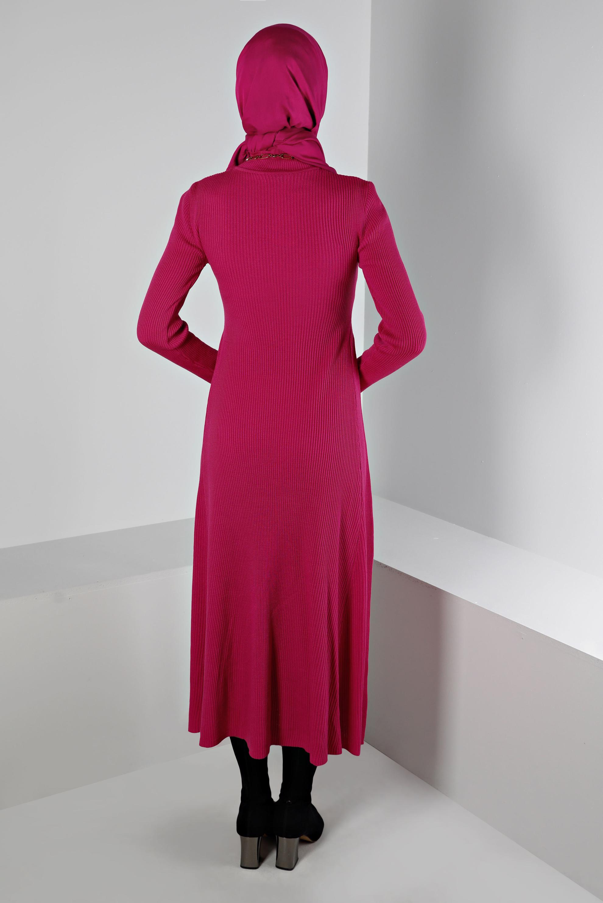 Tesettür giyim FUŞYA FİTİLLİ BASIC TRİKO ELBİSE 43202